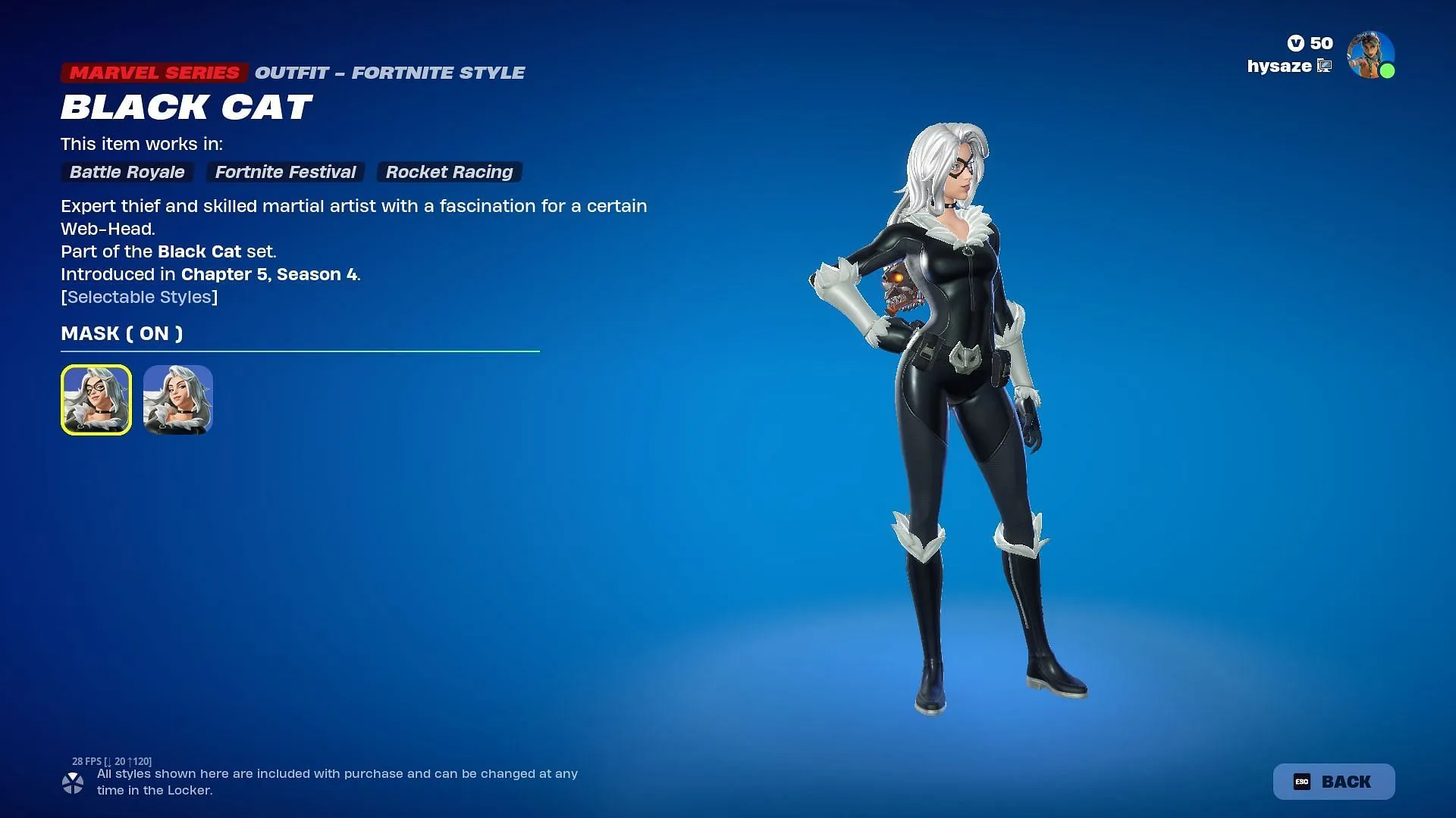 Puoi acquistare separatamente la skin Black Cat in Fortnite (immagine tramite Epic Games)