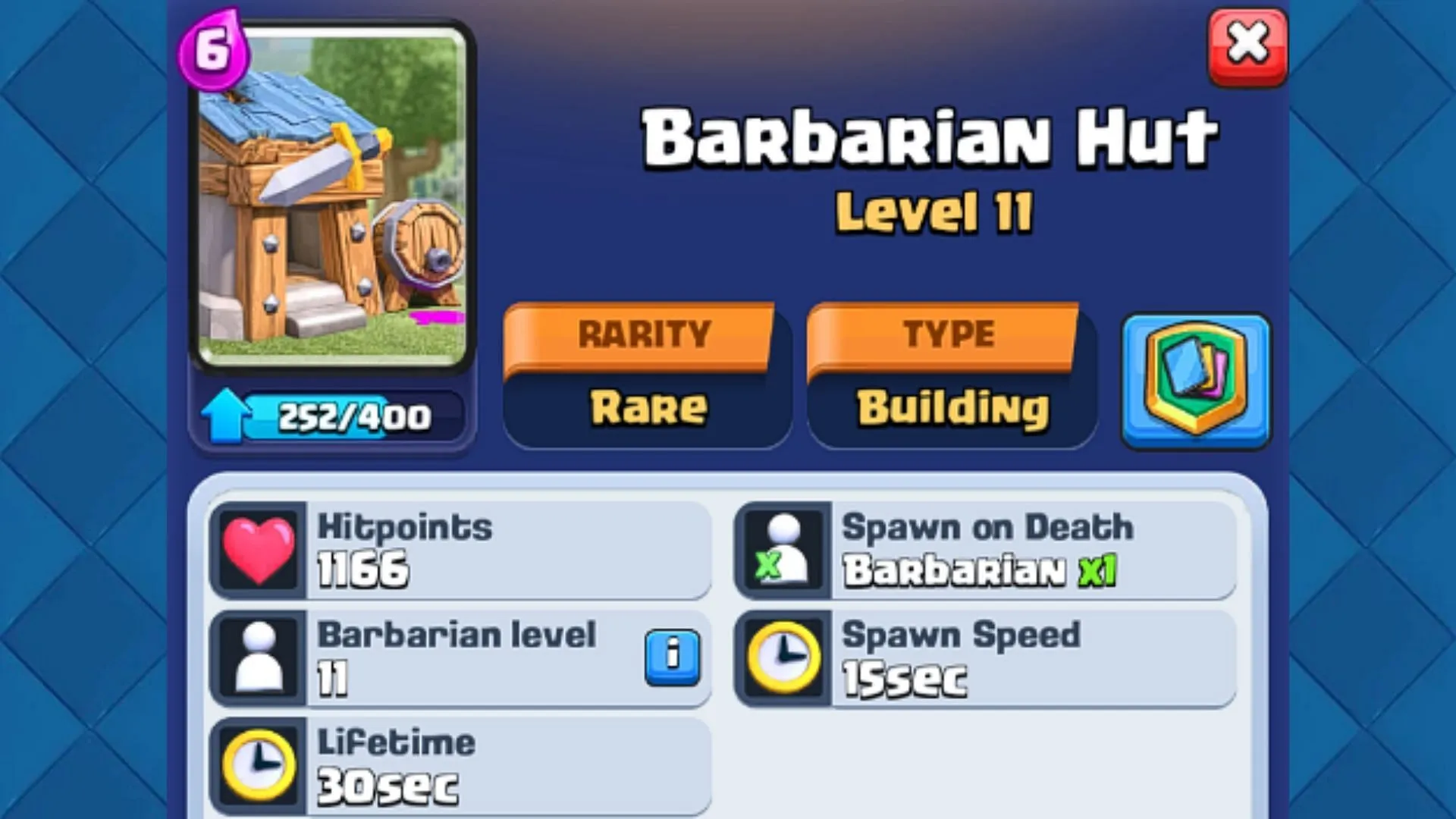 Carta de construção da Cabana Bárbara (Imagem via Supercell)