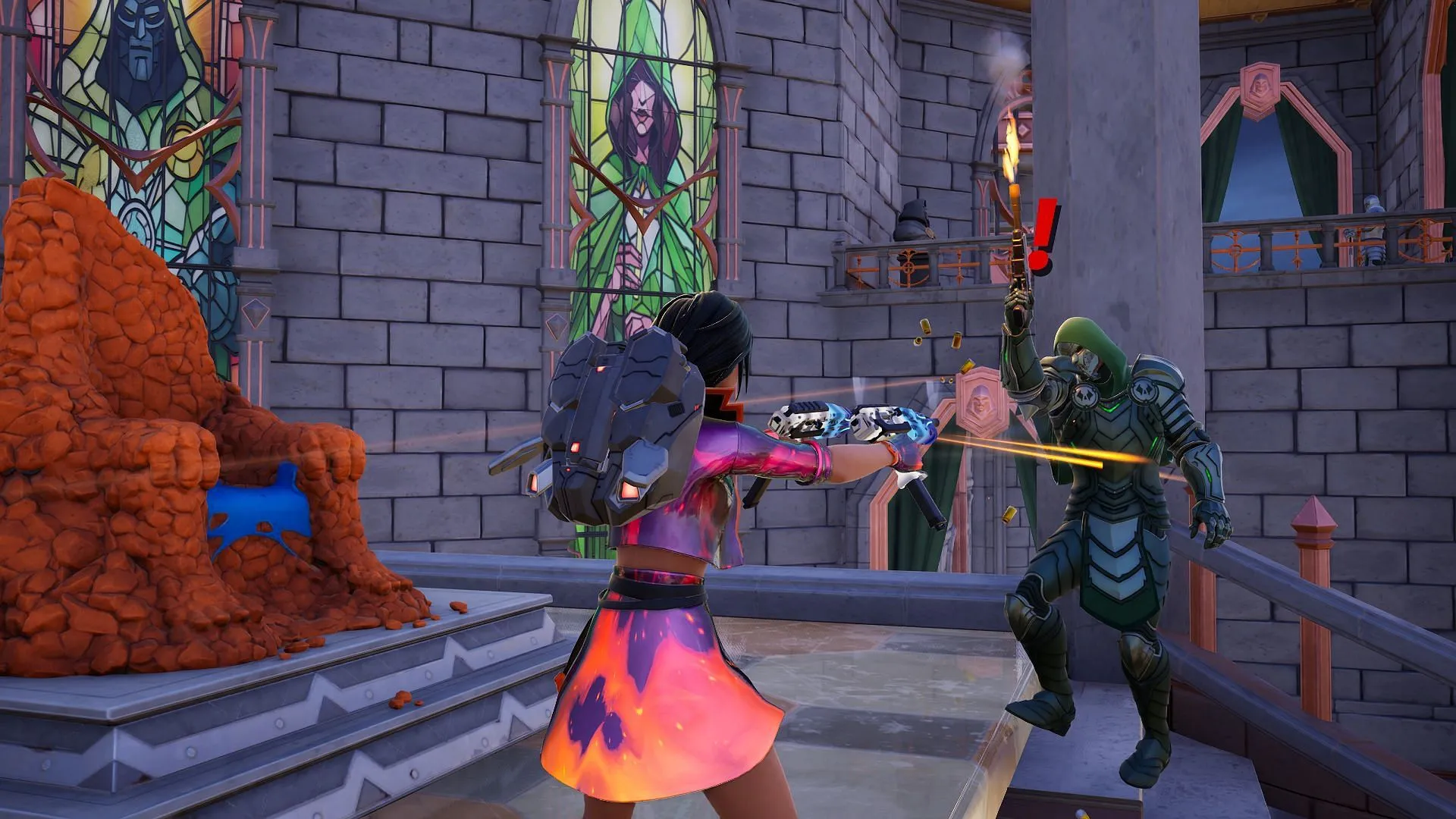 Defeat Doombot at Castle Doom to complete the quest (Image via Epic Games)