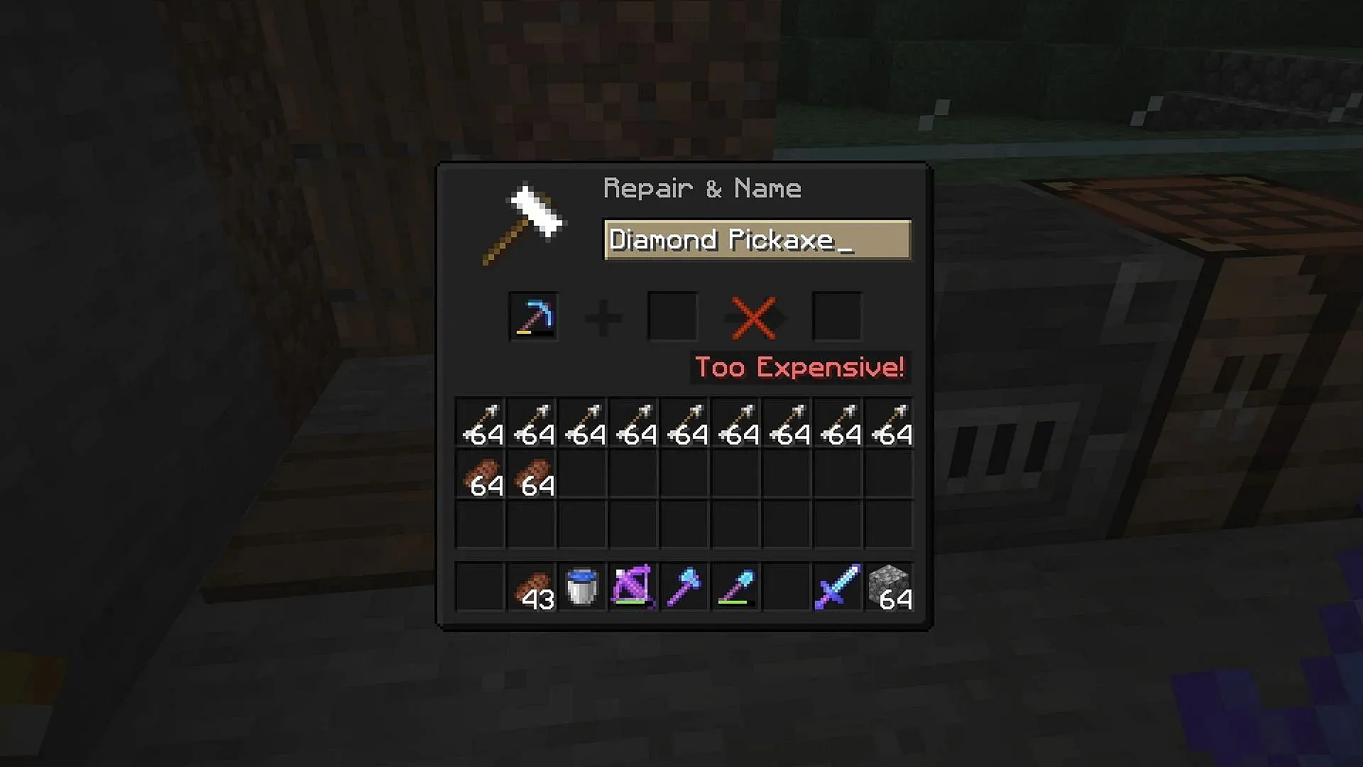 Anvils show a 'Too Expensive' message if the tool is overused on the anvil (Image via Minecraft Forum/MotesBro97360)