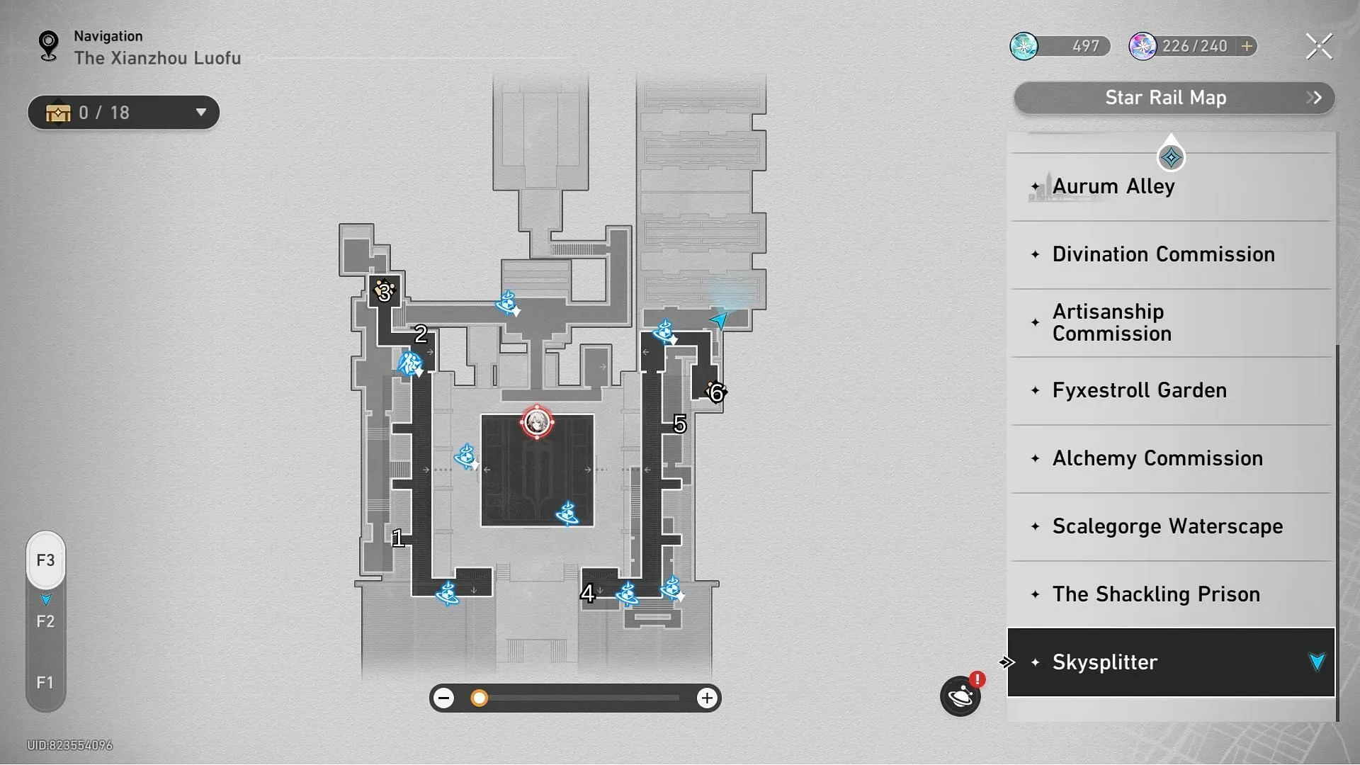 Ubicaciones de cofres del tesoro en el piso tres de Skysplitter (imagen a través de HoYoverse)