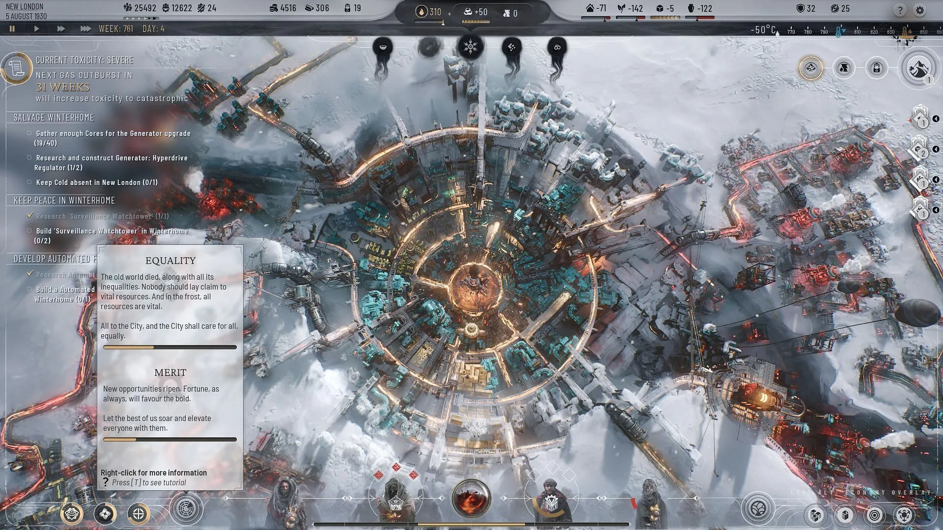 Uma das dicas e truques mais importantes para iniciantes no Frostpunk 2 é controlar as ideologias (Imagem via 11 bit studios)