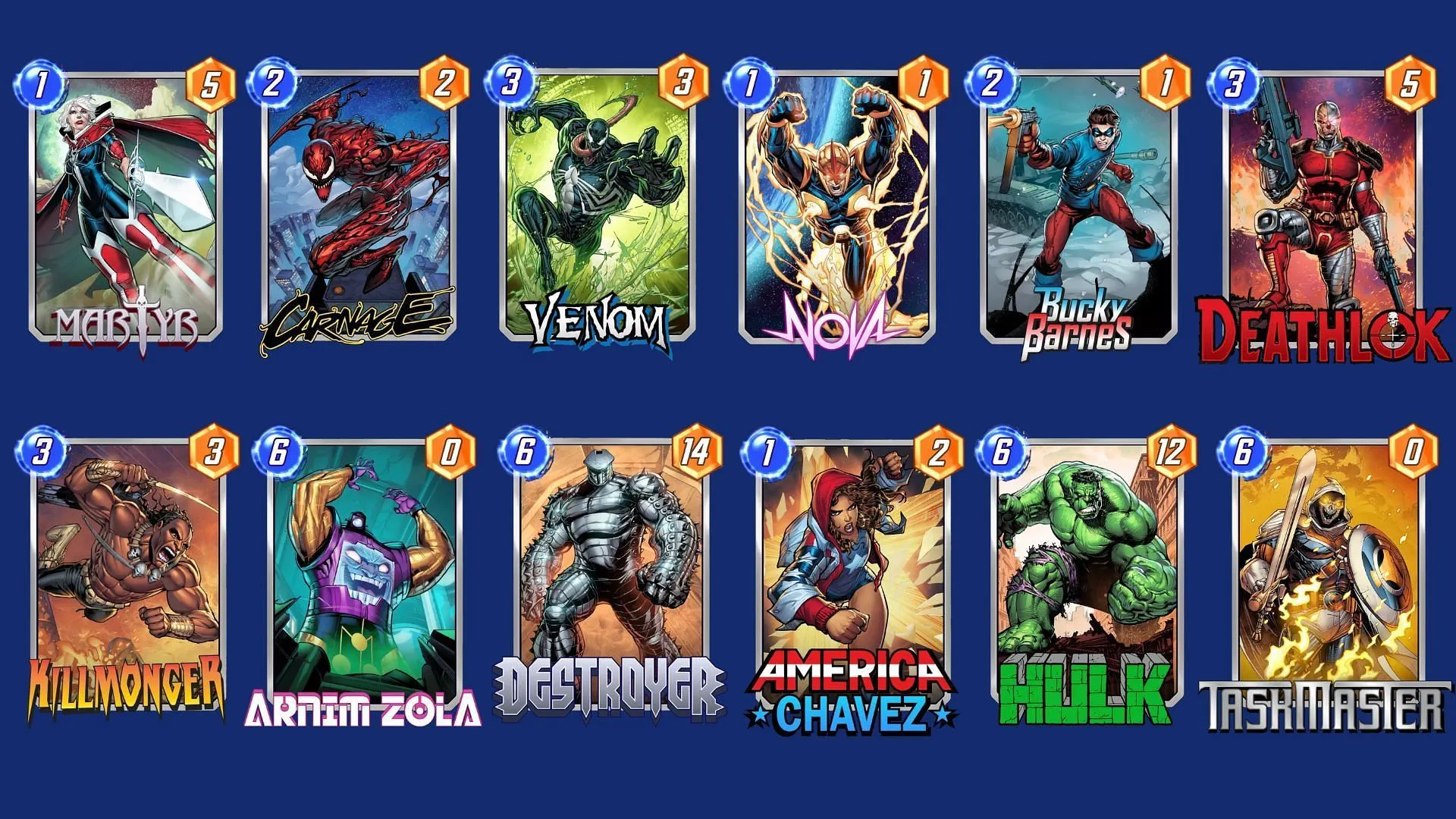 O Deck de Destruição do Mártir no Marvel Snap (Imagem via Nuverse)