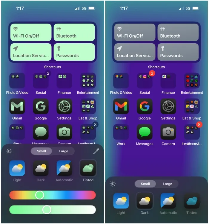 iOS 18 - Iconos oscuros y tintados