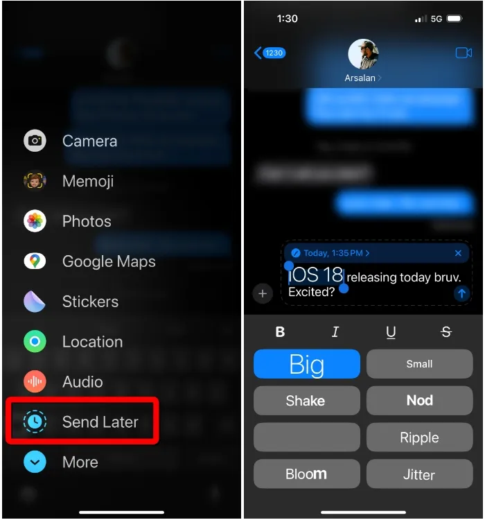 Pianificazione dei messaggi e formattazione del testo su iOS 18