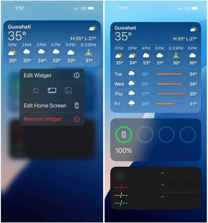 Größenänderung von Widgets unter iOS 18