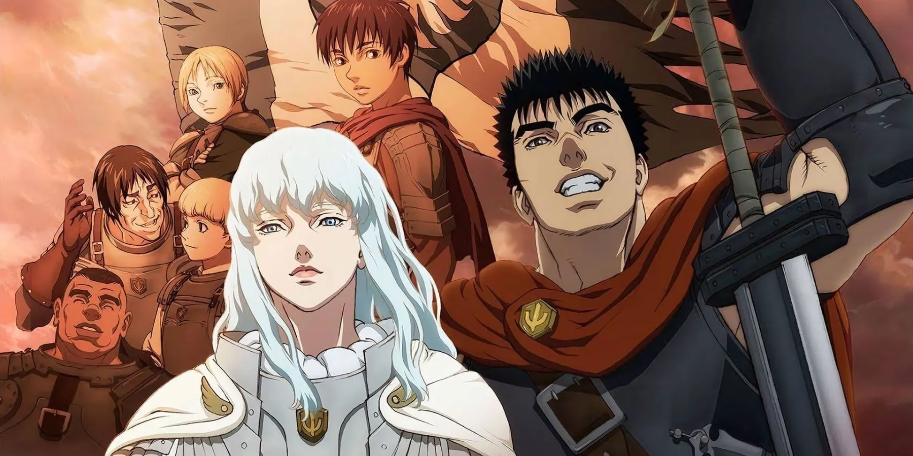 Arc de l'âge d'or de Berserk, animé La bande du faucon, le faucon Guts, Griffith Casca