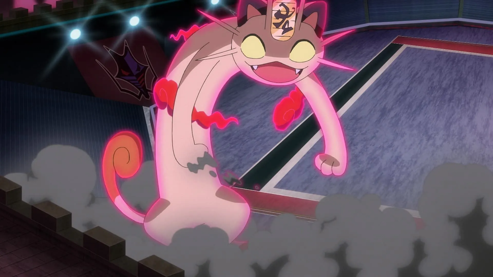 Gigantamax Meowth tel qu'il apparaît dans l'anime (Image via The Pokemon Company)