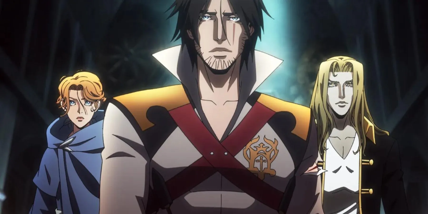 Postacie Trevor Belmont, Alucard i Sypha Belnades z Castlevanii