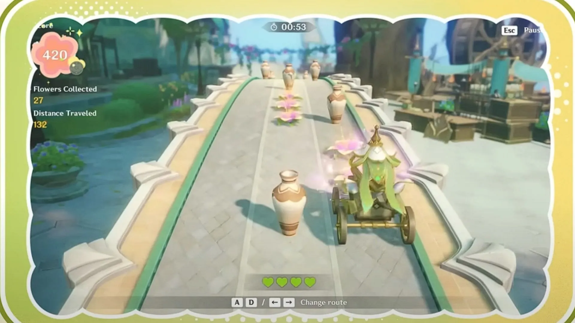 Control the Flower Carriage and gather flowers while avoiding obstacles. (Image via HoYoverse)