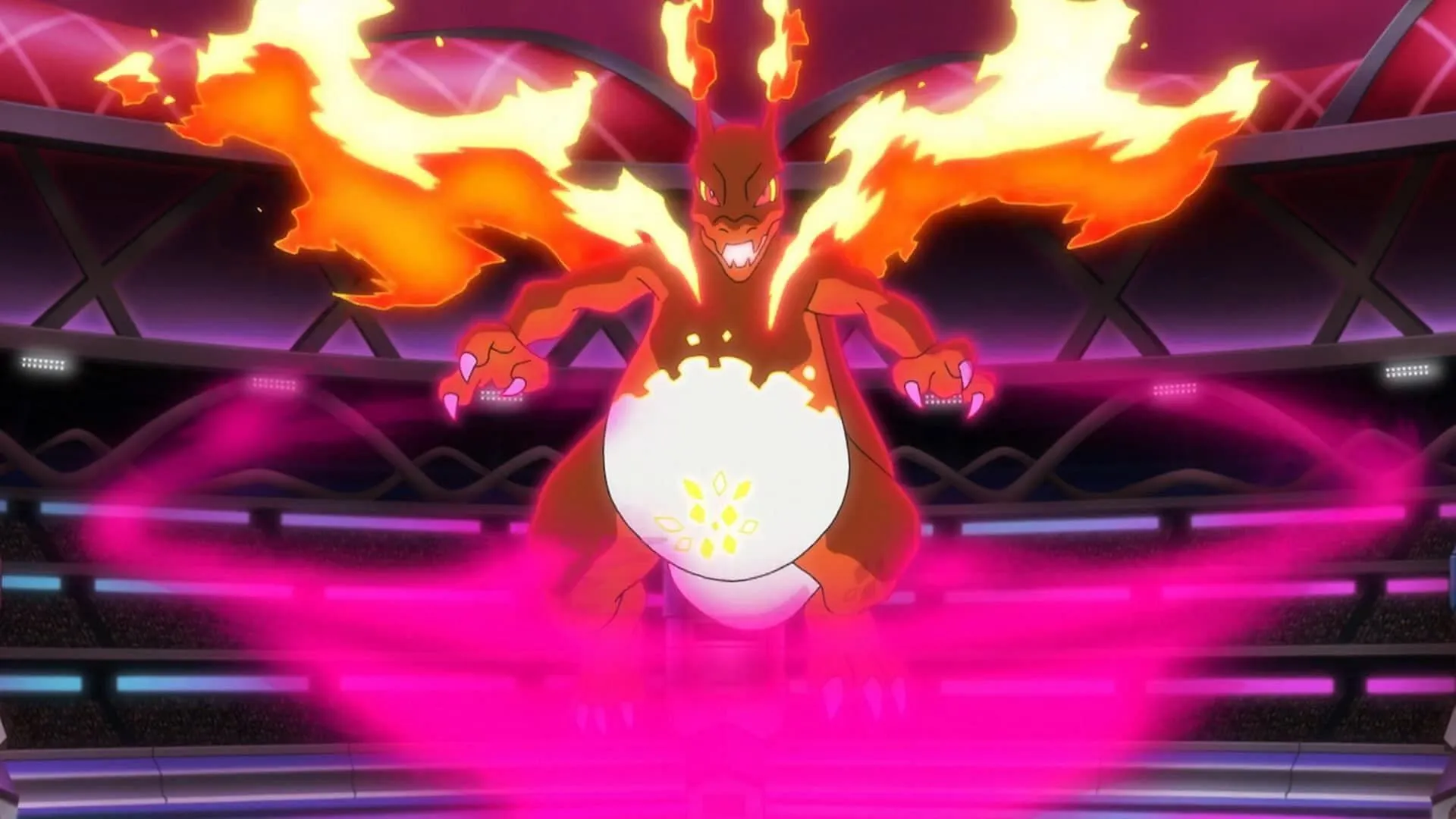 Charizard Gigamax come raffigurato nell'anime (immagine tramite The Pokemon Company)