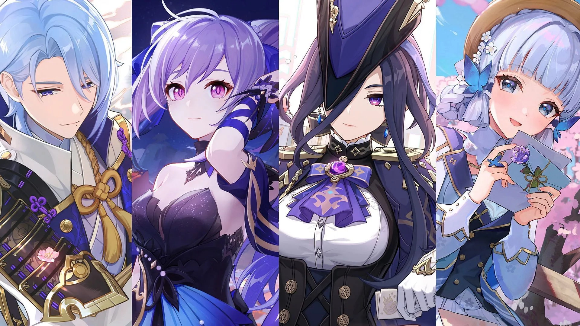 Ayato, Keqing, Clorinde et Ayaka dans Genshin Impact (Image via HoYoverse)