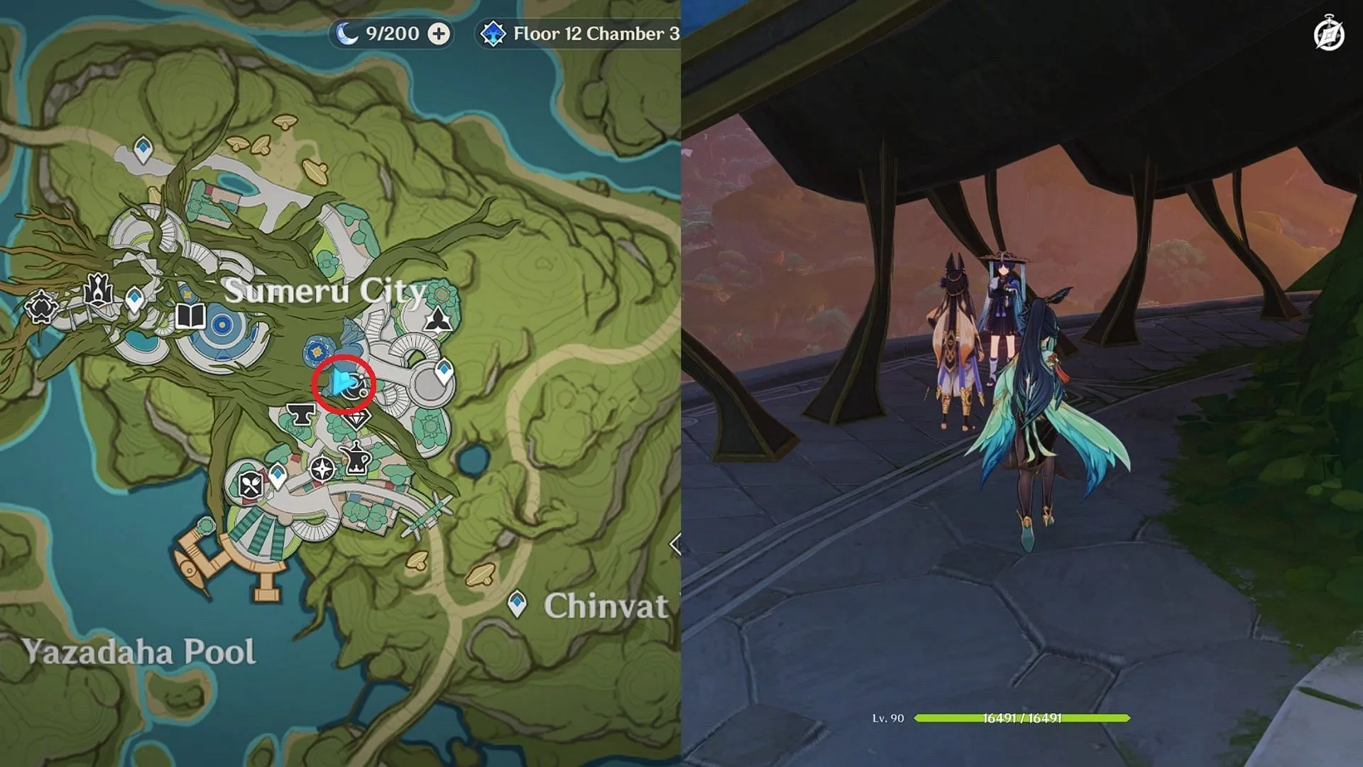 Emplacement de Cyno et Wanderer (Image via HoYoverse)