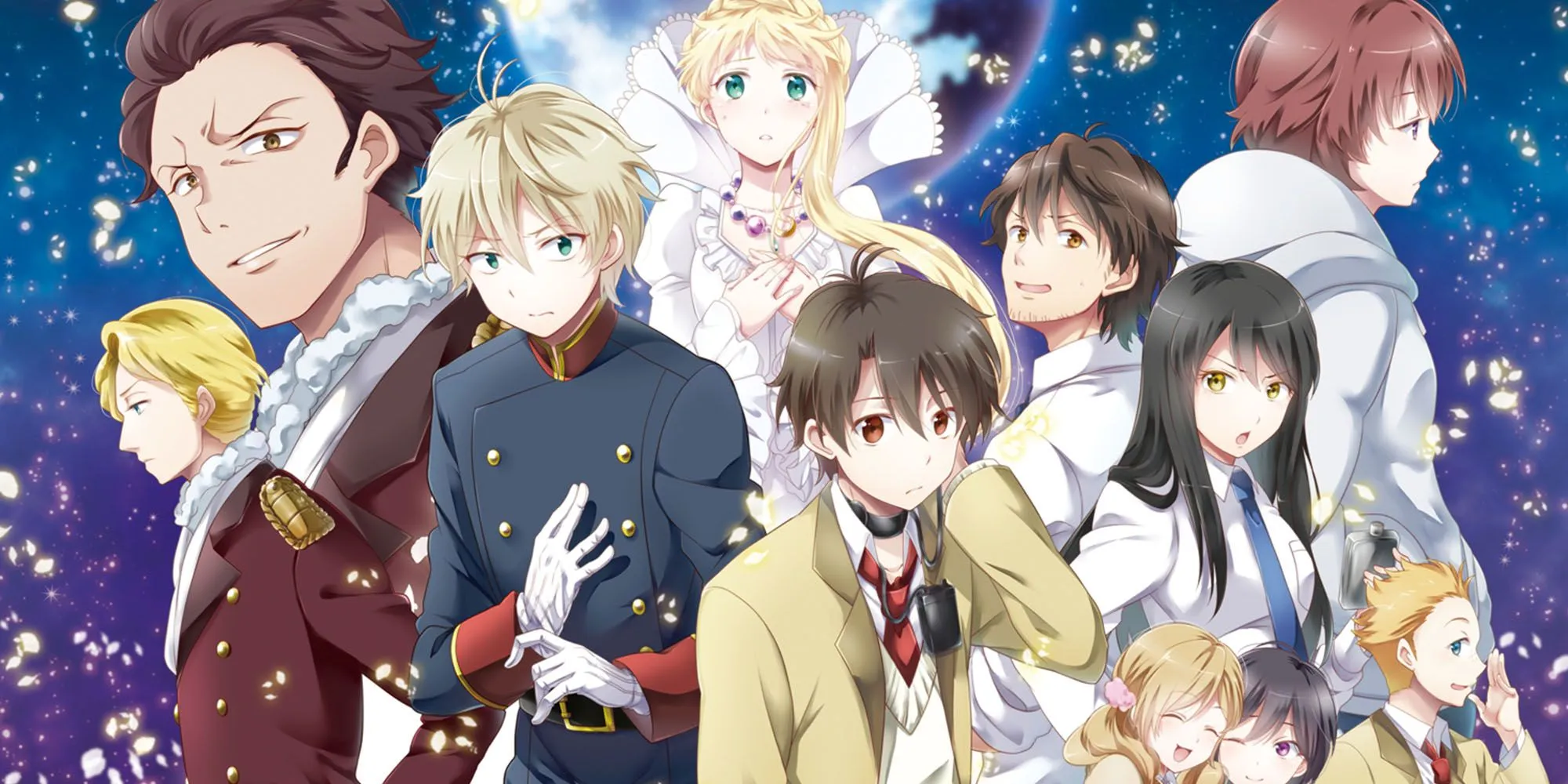 Aldnoah Zero - Keyart che mostra il cast principale in un ensemble