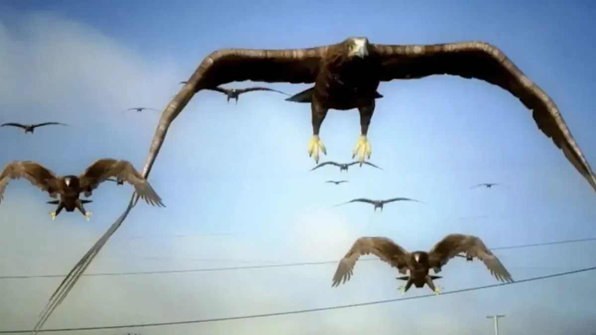 Pájaros CGI volando en el cielo en