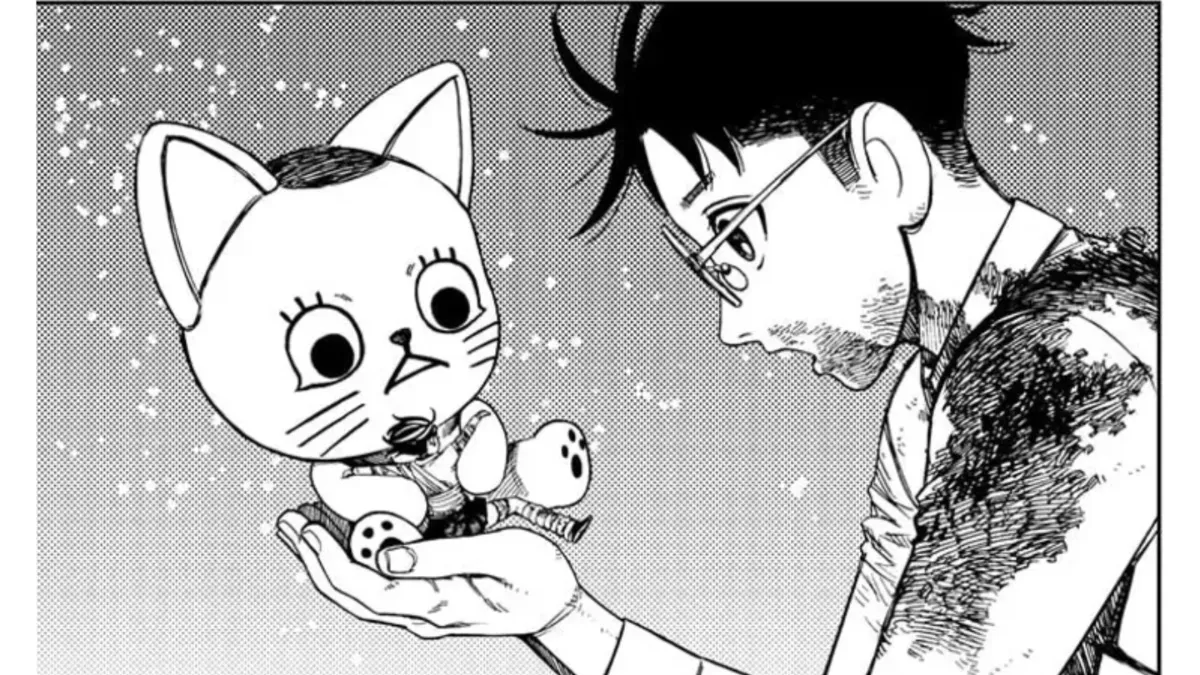 Dandadan, manga chapitre 163. Okarun tient un petit Momo dans ses mains