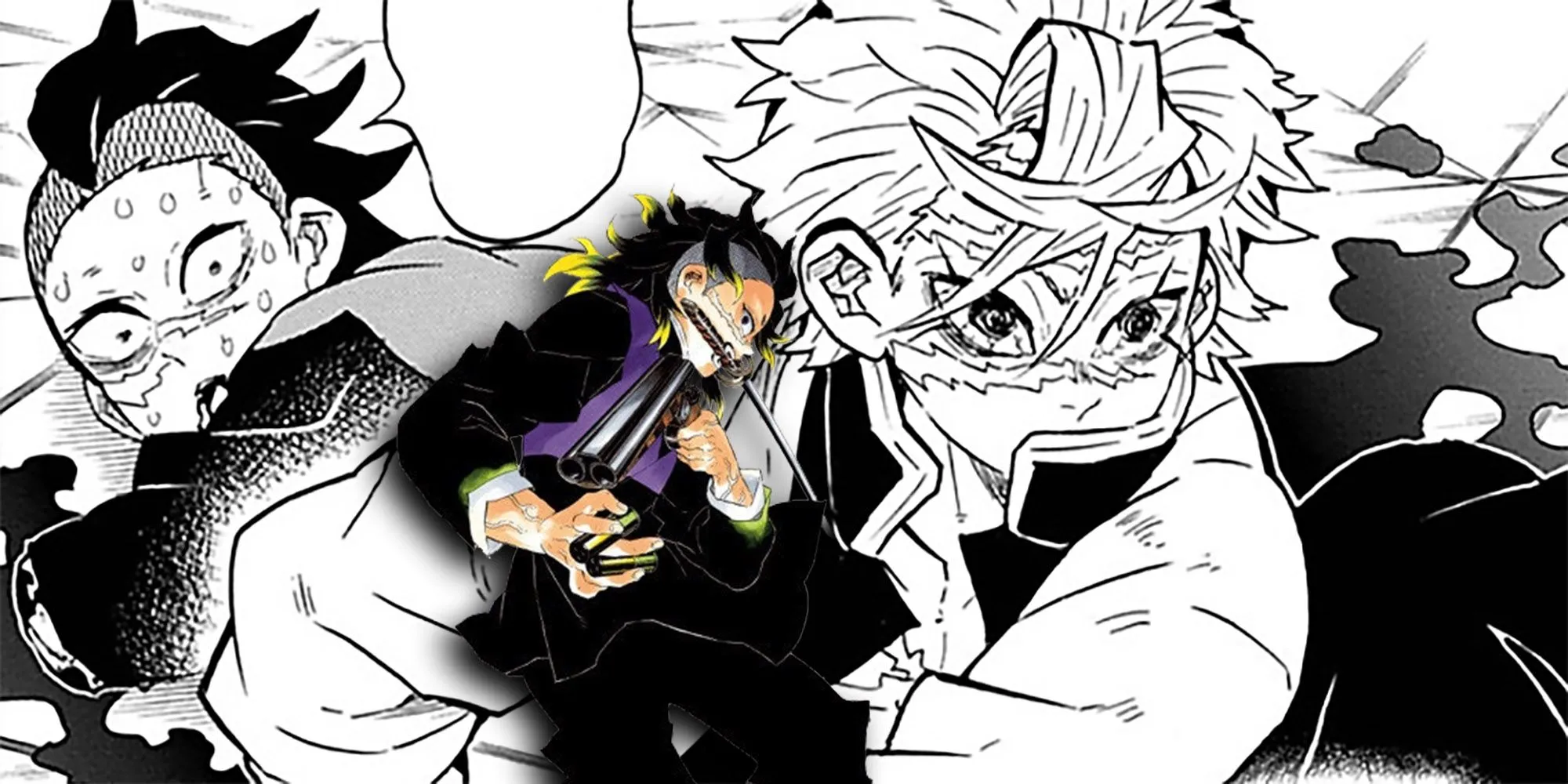 Demon Slayer - Panel Of Saenemi Defending His Dying Brother With Png Of Genya Overlaid On Top