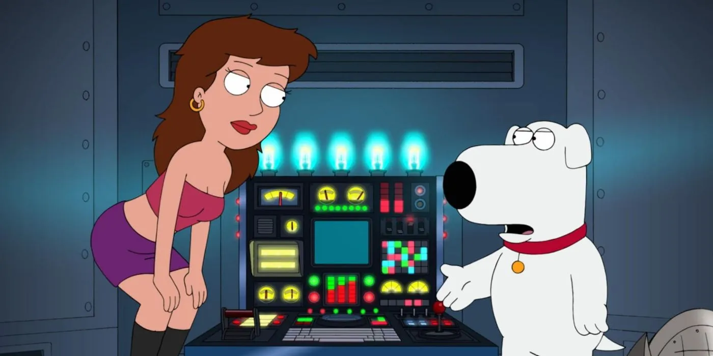 Schermata di Family Guy Brian con una donna in una macchina del tempo