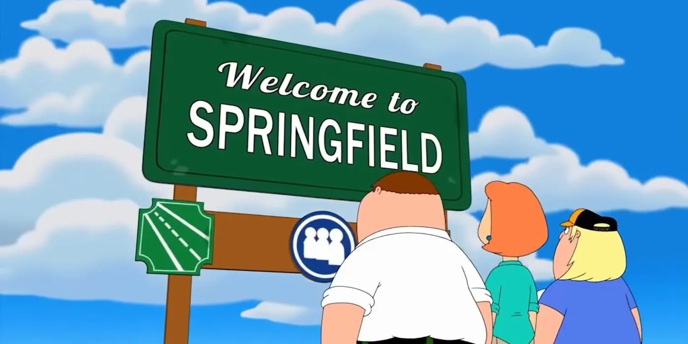 Screenshot von Family Guy: Die Griffin-Familie schaut sich das Springfield-Schild an