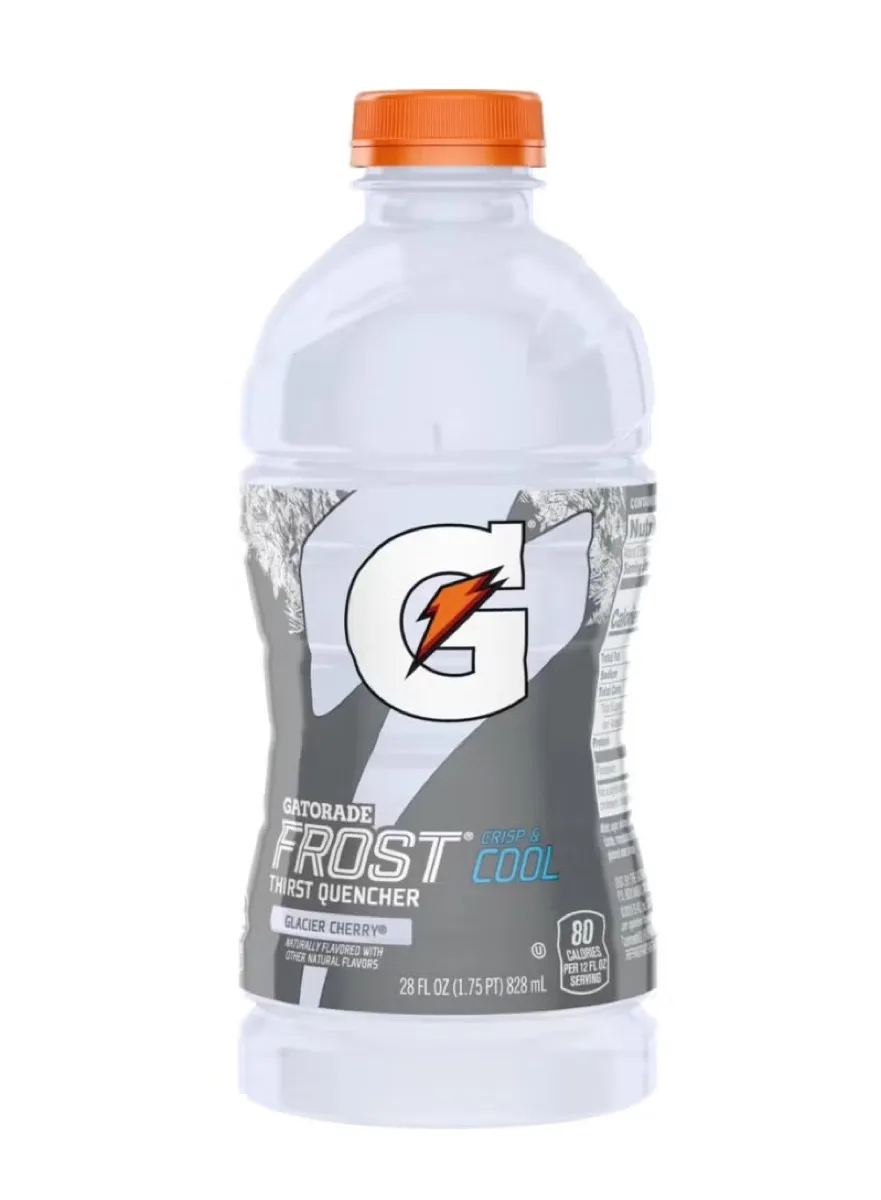 A bottle of Frost Glacier Cherry Gatorade