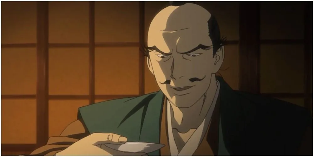 Un hombre japonés disfrutando de un té tradicional.