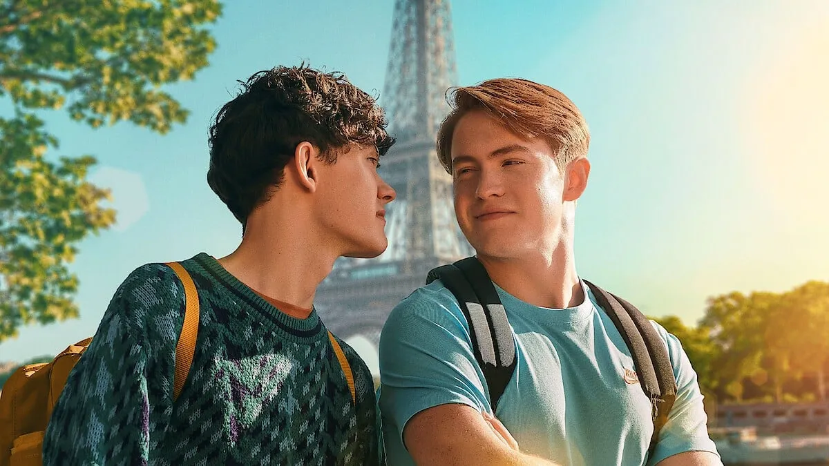 Joe Locke as Charlie and Kit Connor as Nick in Paris in Heartstopper season 2