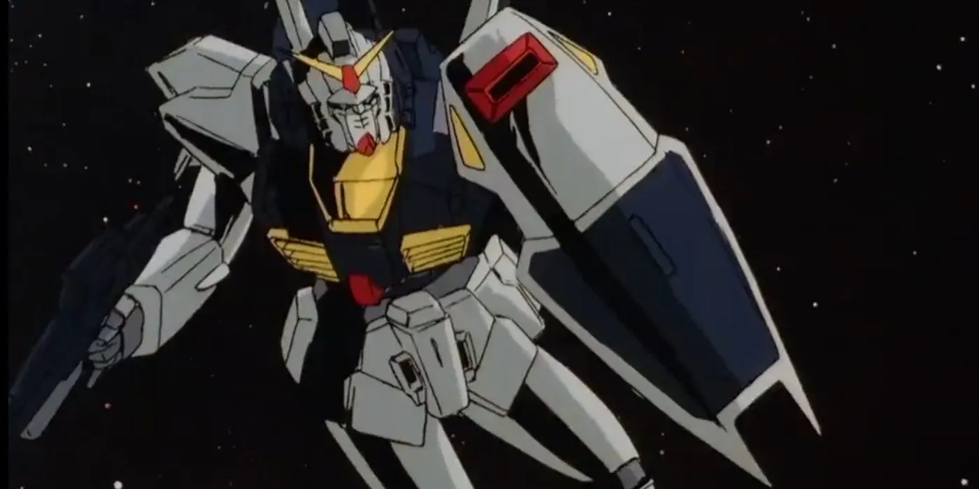 MSG Hathaway Zeta Gundam se prepara para disparar su rifle de rayos