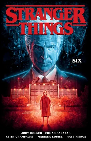 Cover of Stranger Things: SIX featuring Dr. Brenner and a young girl