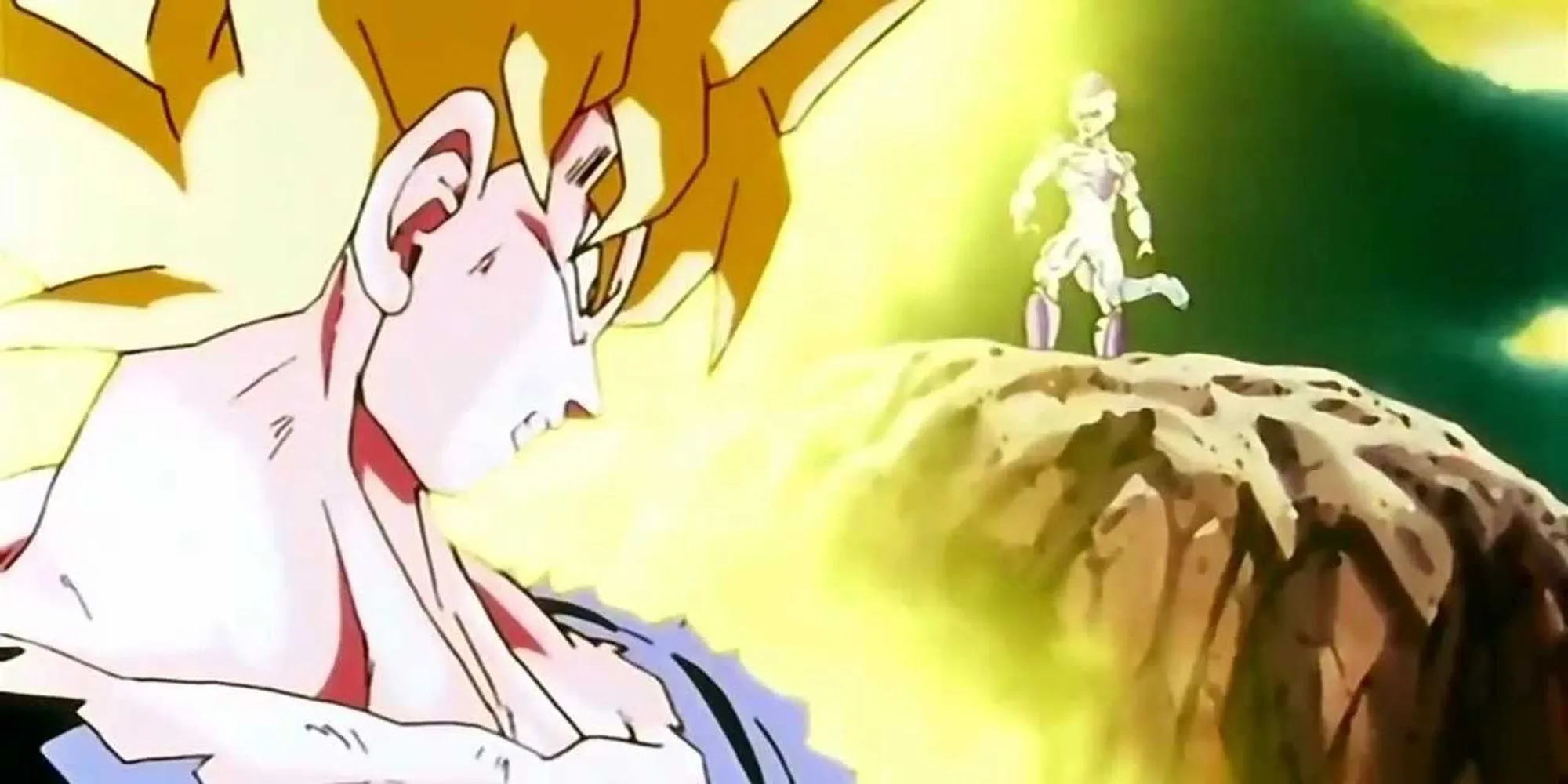 Goku Super Saiyan fixant Freezer sur Namek