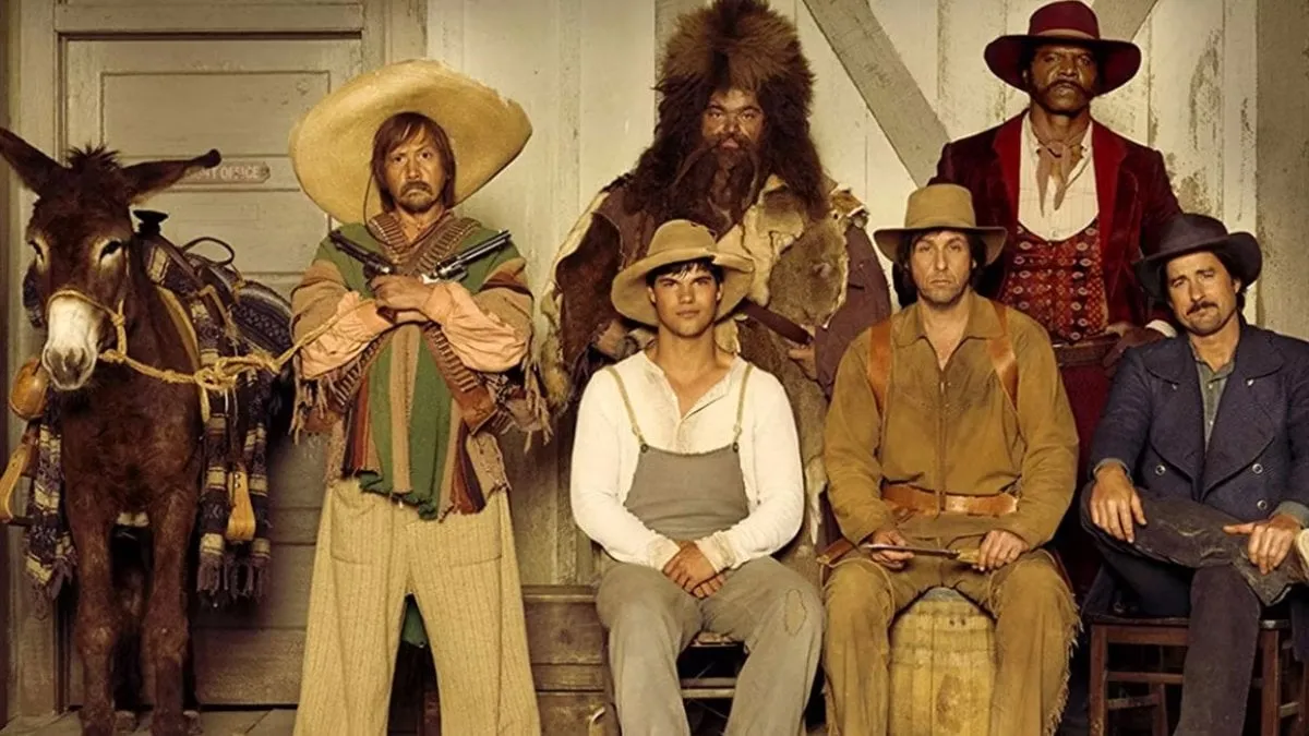 Adam Sandler, Rob Schneider, Luke Wilson, Terry Crews, Jorge Garcia e Taylor Lautner em The Ridiculous Six