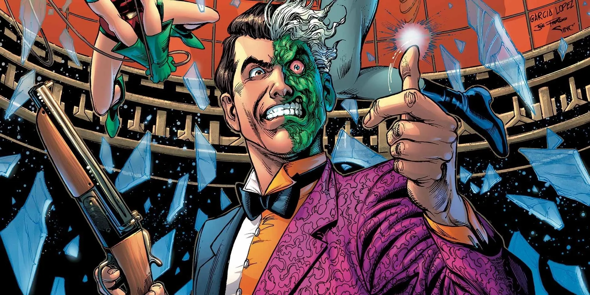 Two-Face rzucający monetą w komiksach o Batmanie