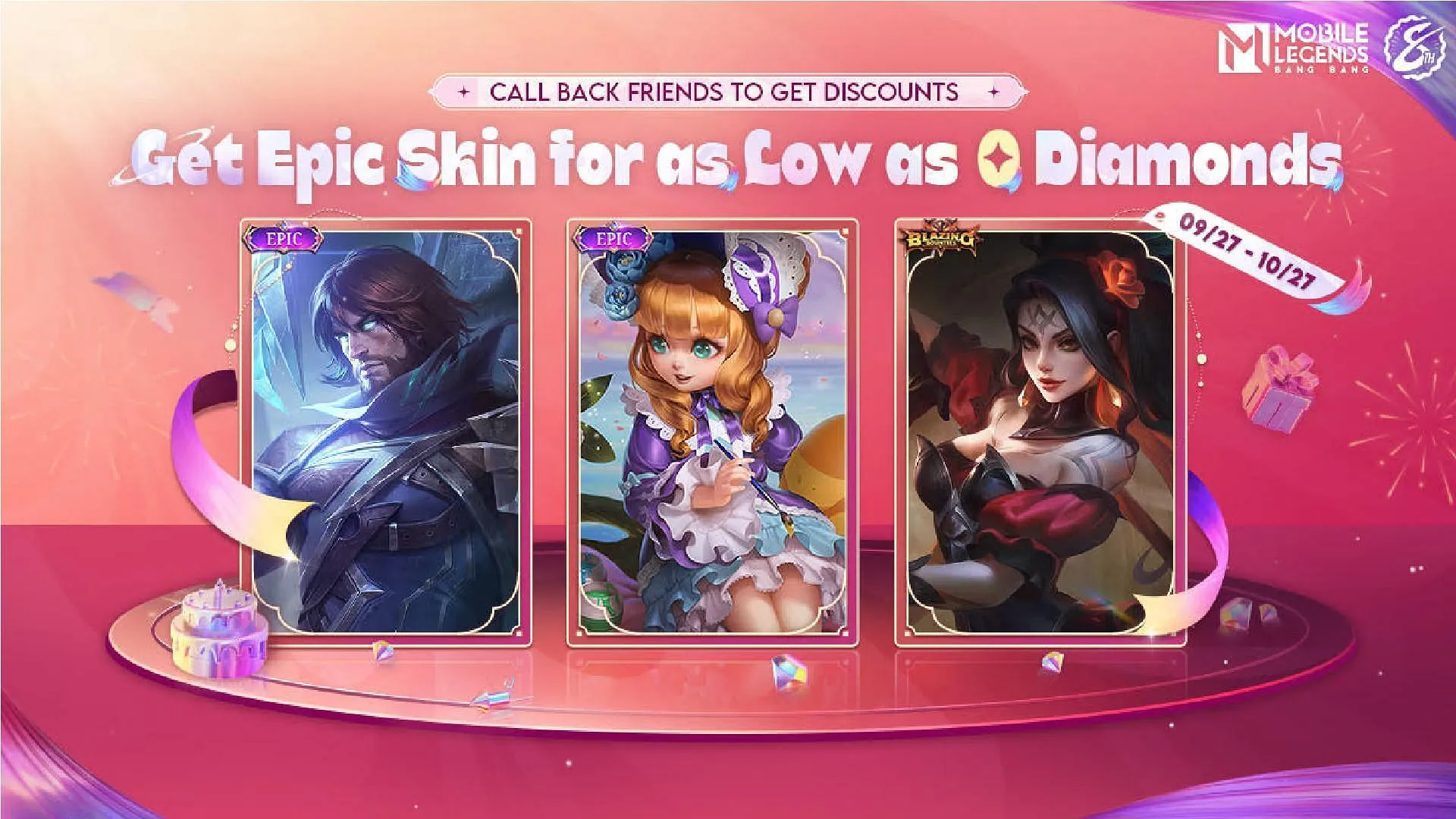 Ottieni skin epiche dalle celebrazioni per l'anniversario dell'MLBB (immagine tramite Moonton Games)