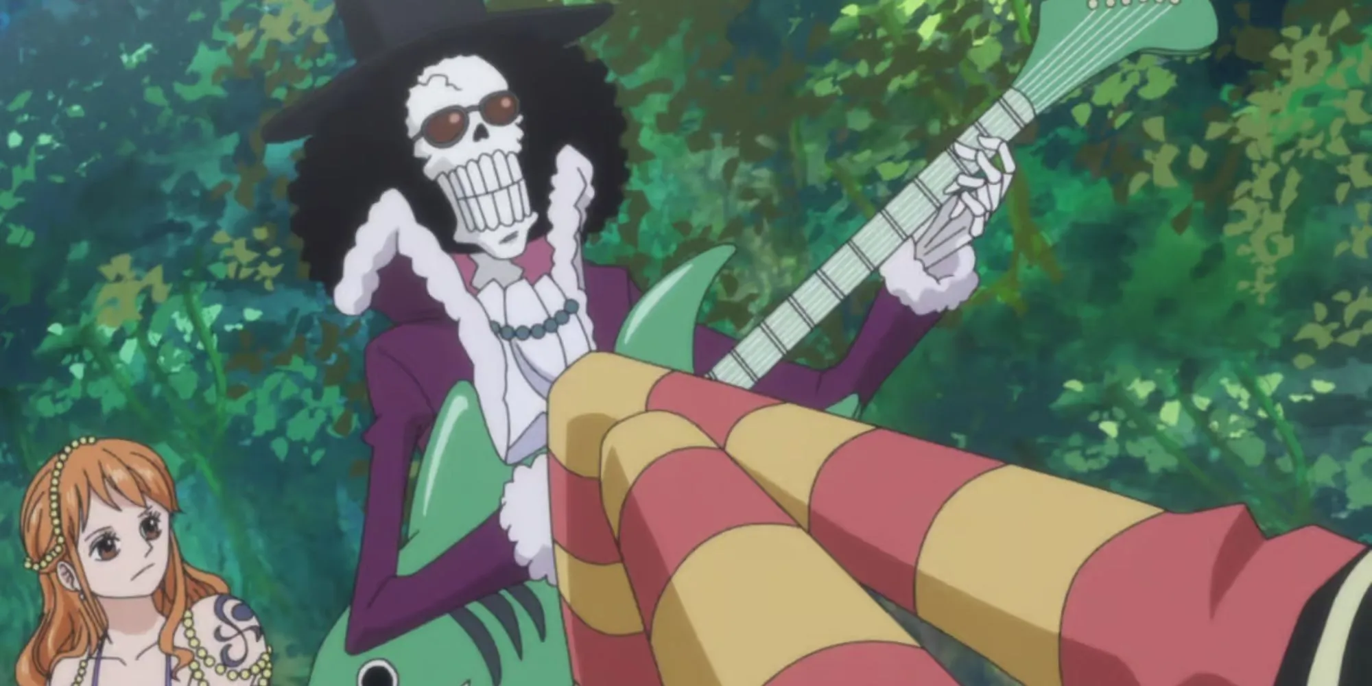 Brook rocking out en route to meet Nekomamushi.