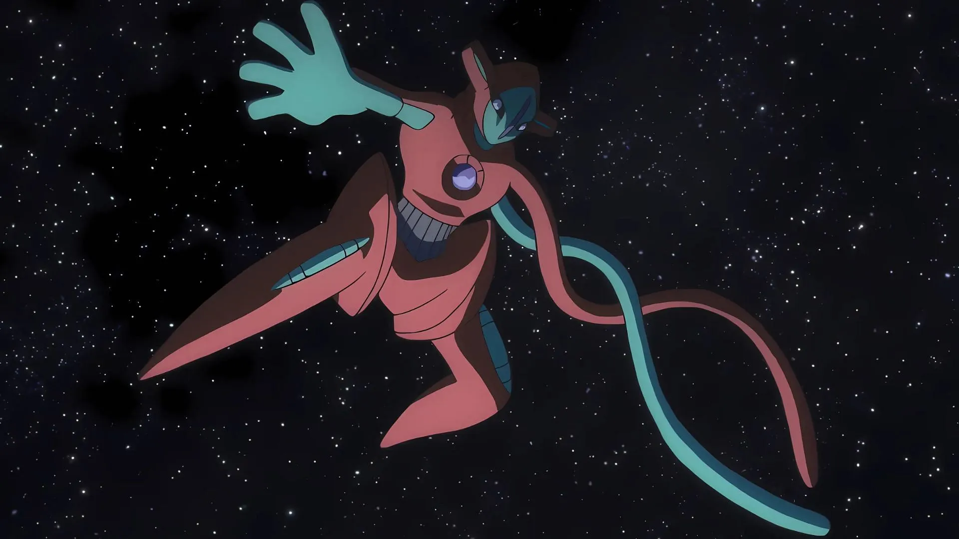 Deoxys como visto no anime (Imagem via TPC)