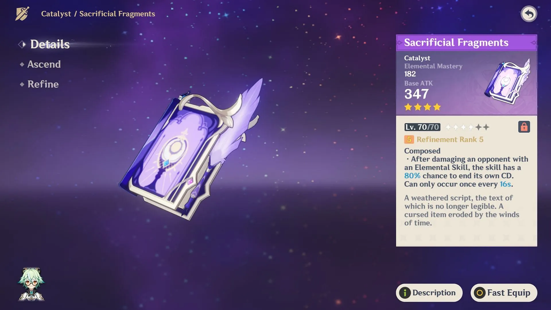 Sacrificial Fragments has a significant Elemental Mastery bonus (Image via HoYoverse)