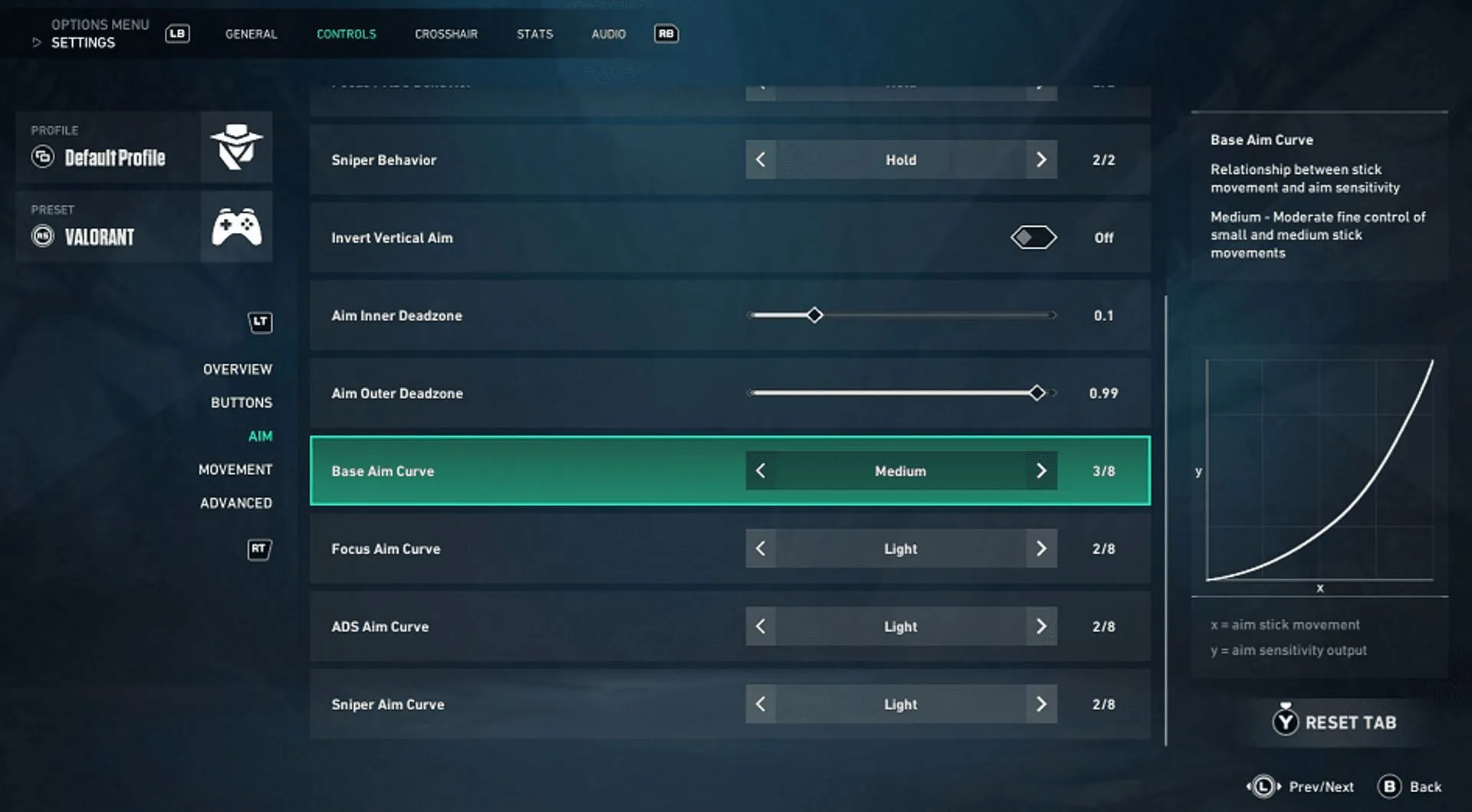 Valorant aim curve setting for Console players (Image via Riot Games)