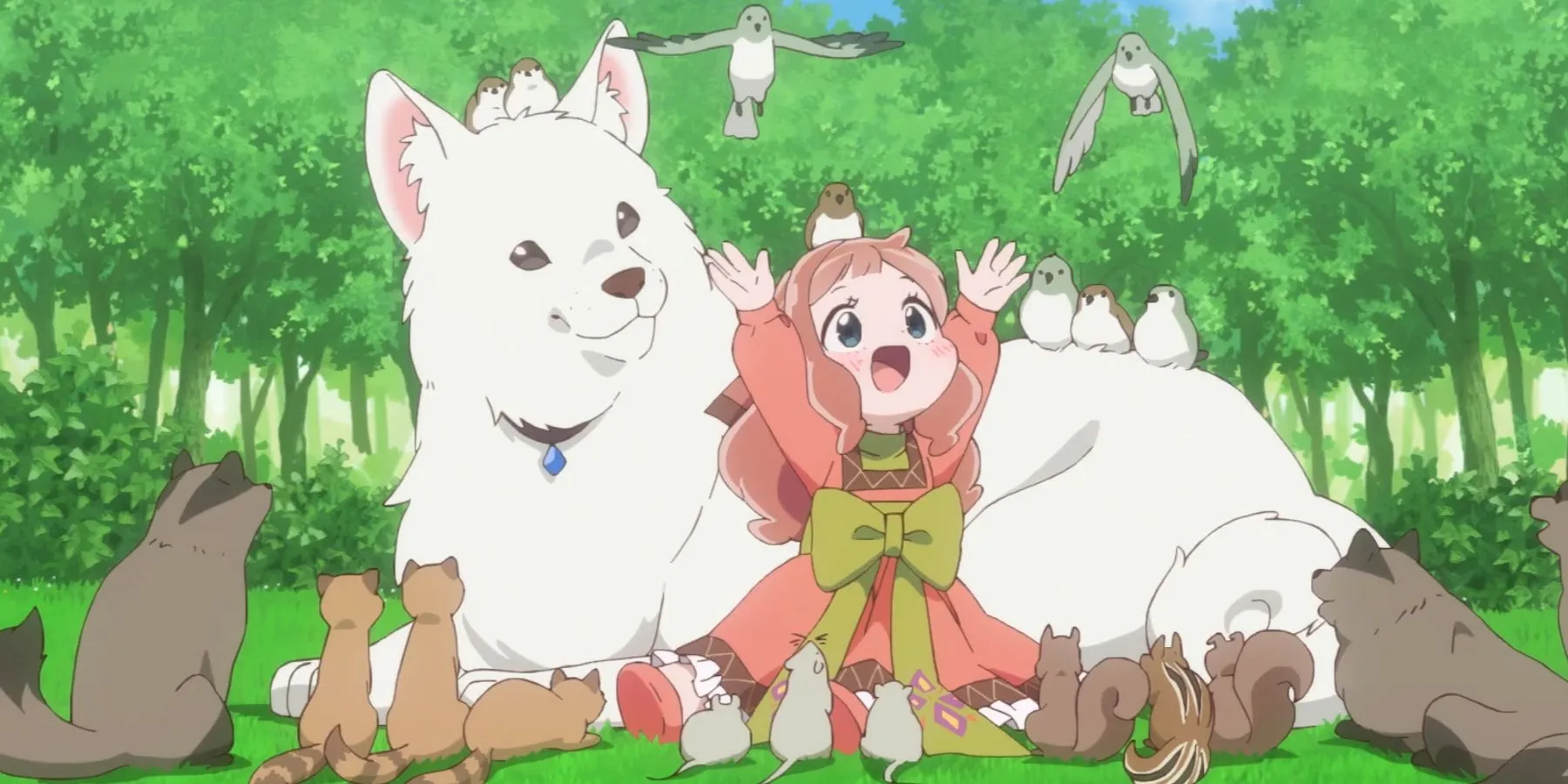 An assortment of animals with a young girl in Fluffy Paradise