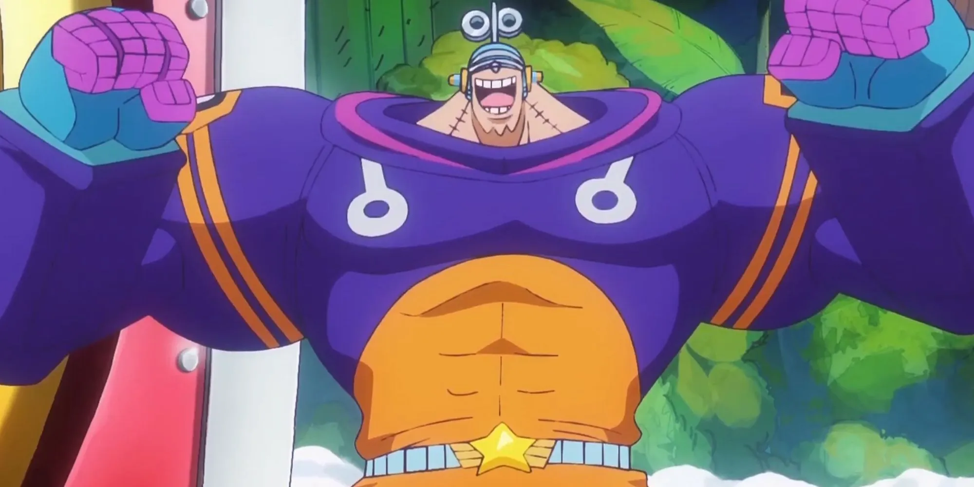 Franky enjoys his new look in the Egghead Arc.