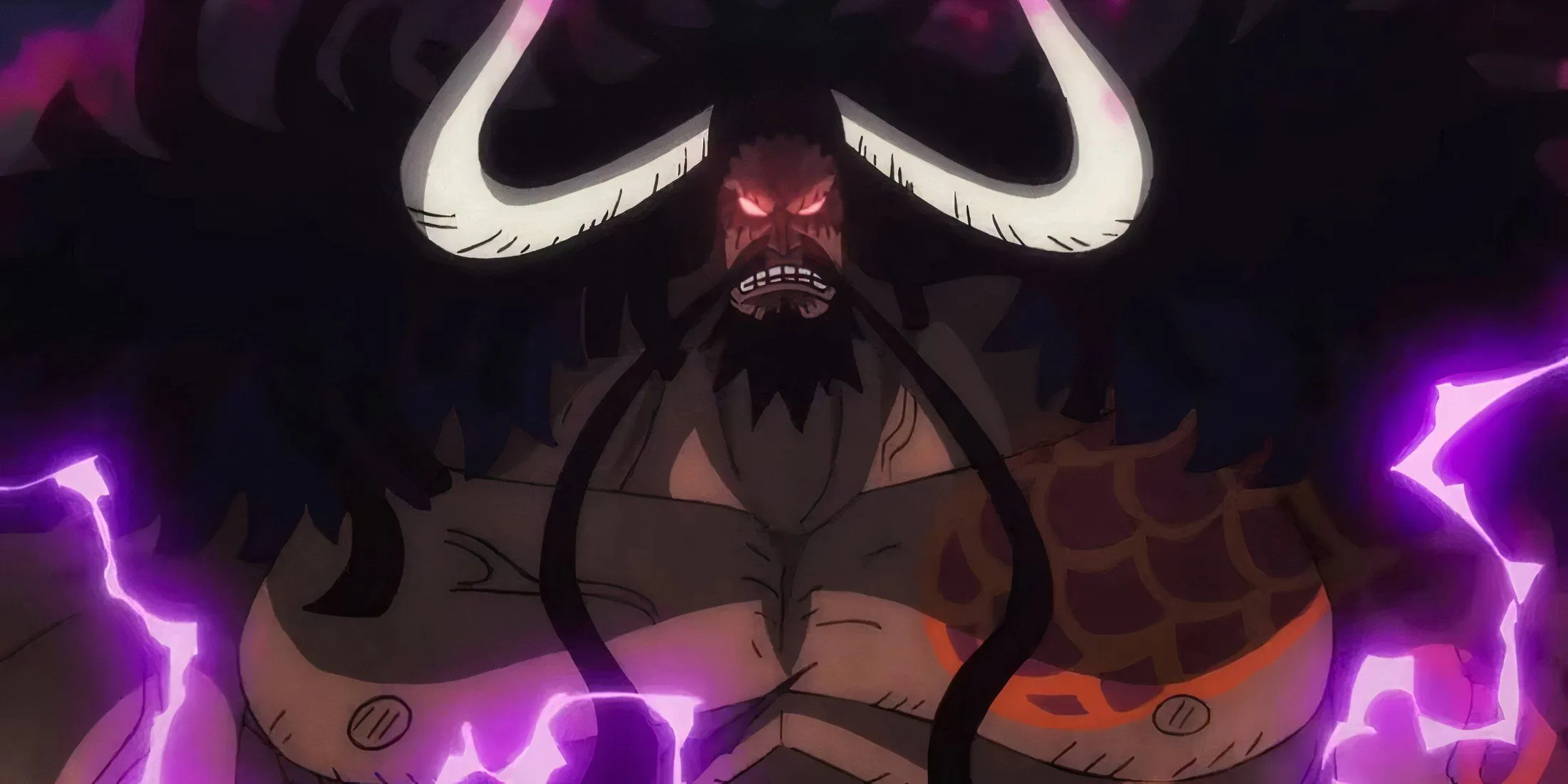 Kaido mit den roten Augen aus One Piece starrt Gear 5th Ruffy an