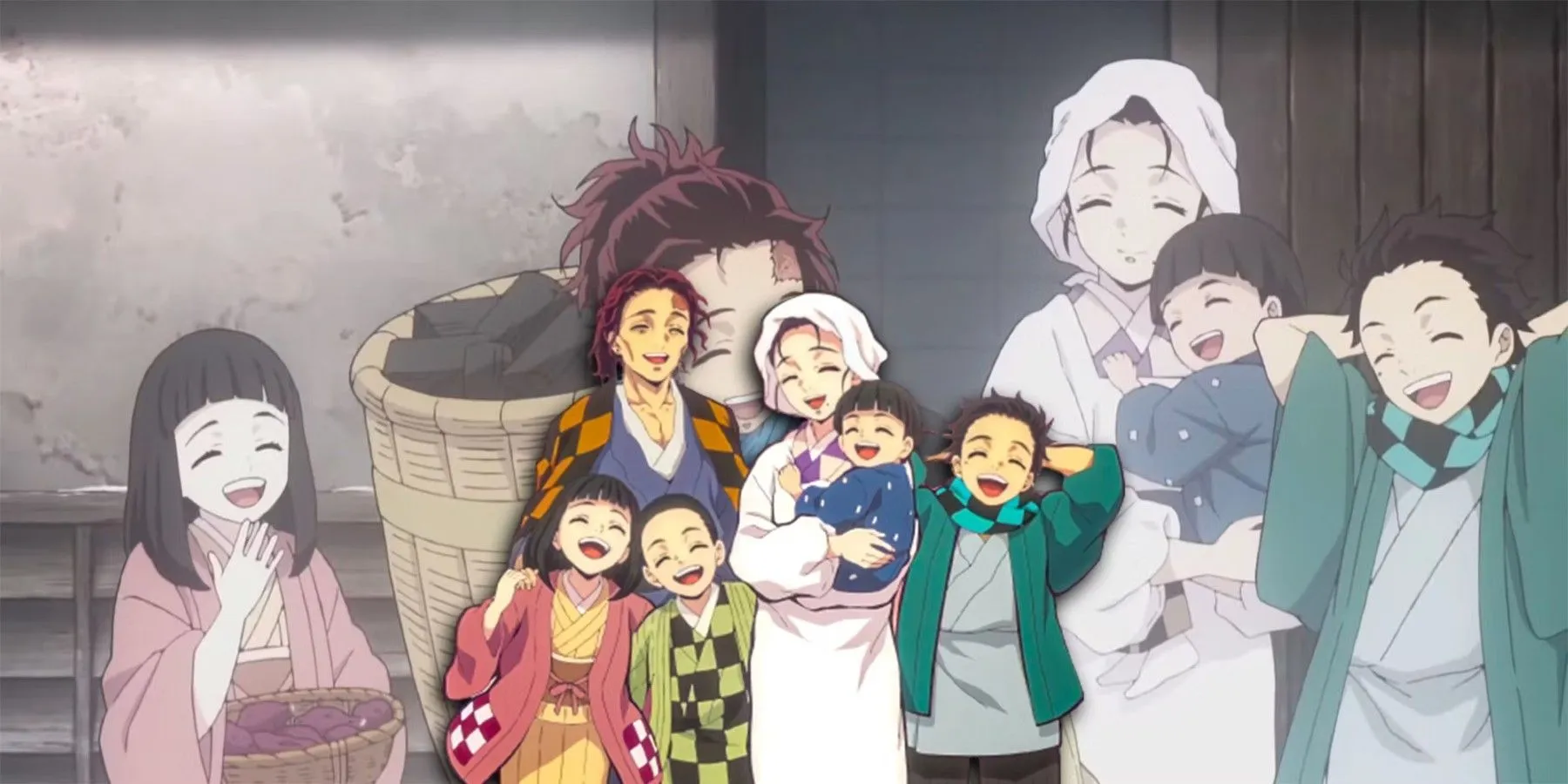 La familia Kamado unida en Demon Slayer