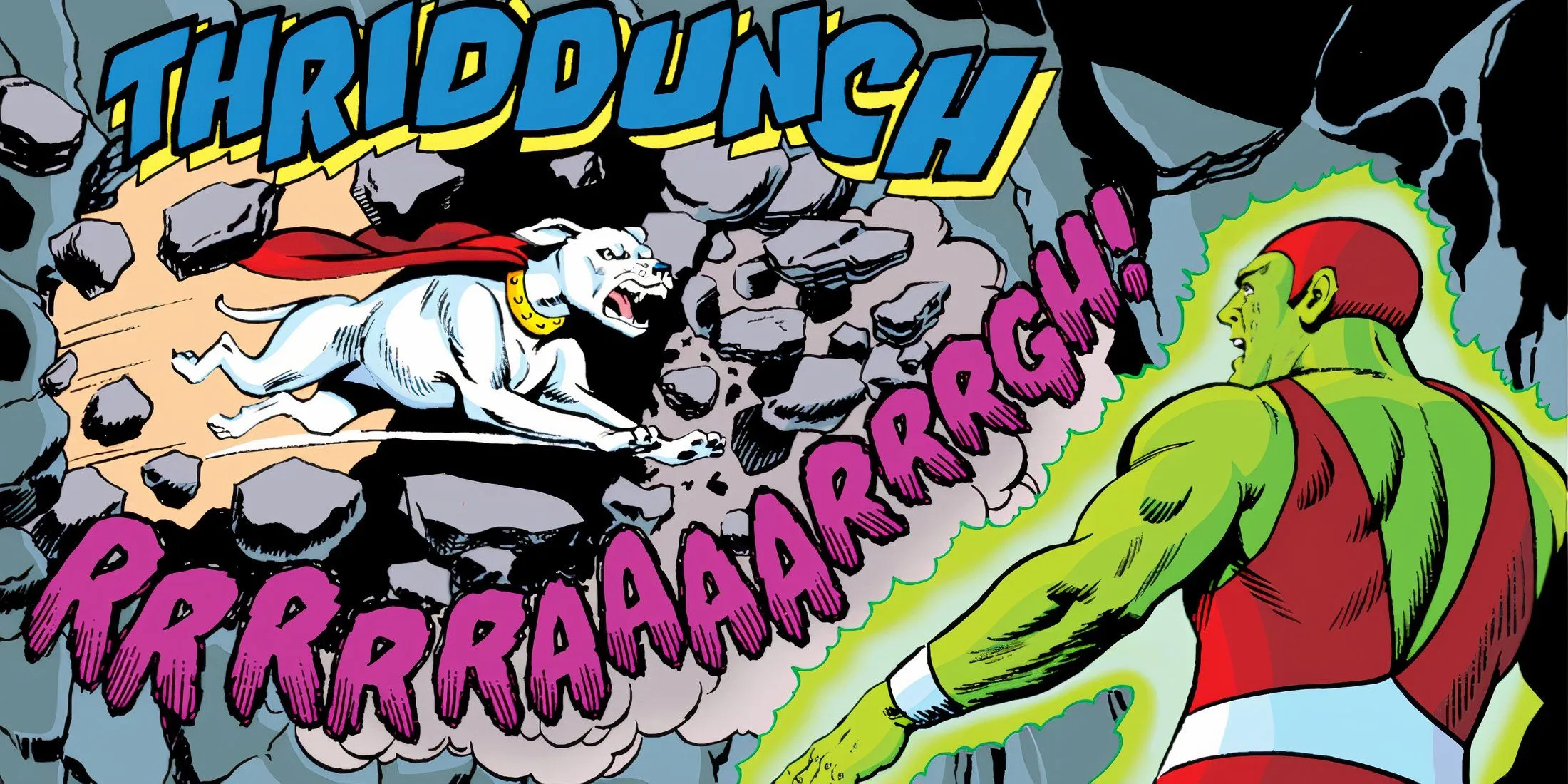 Krypto greift den Kryptonite Man an, um Superman zu retten