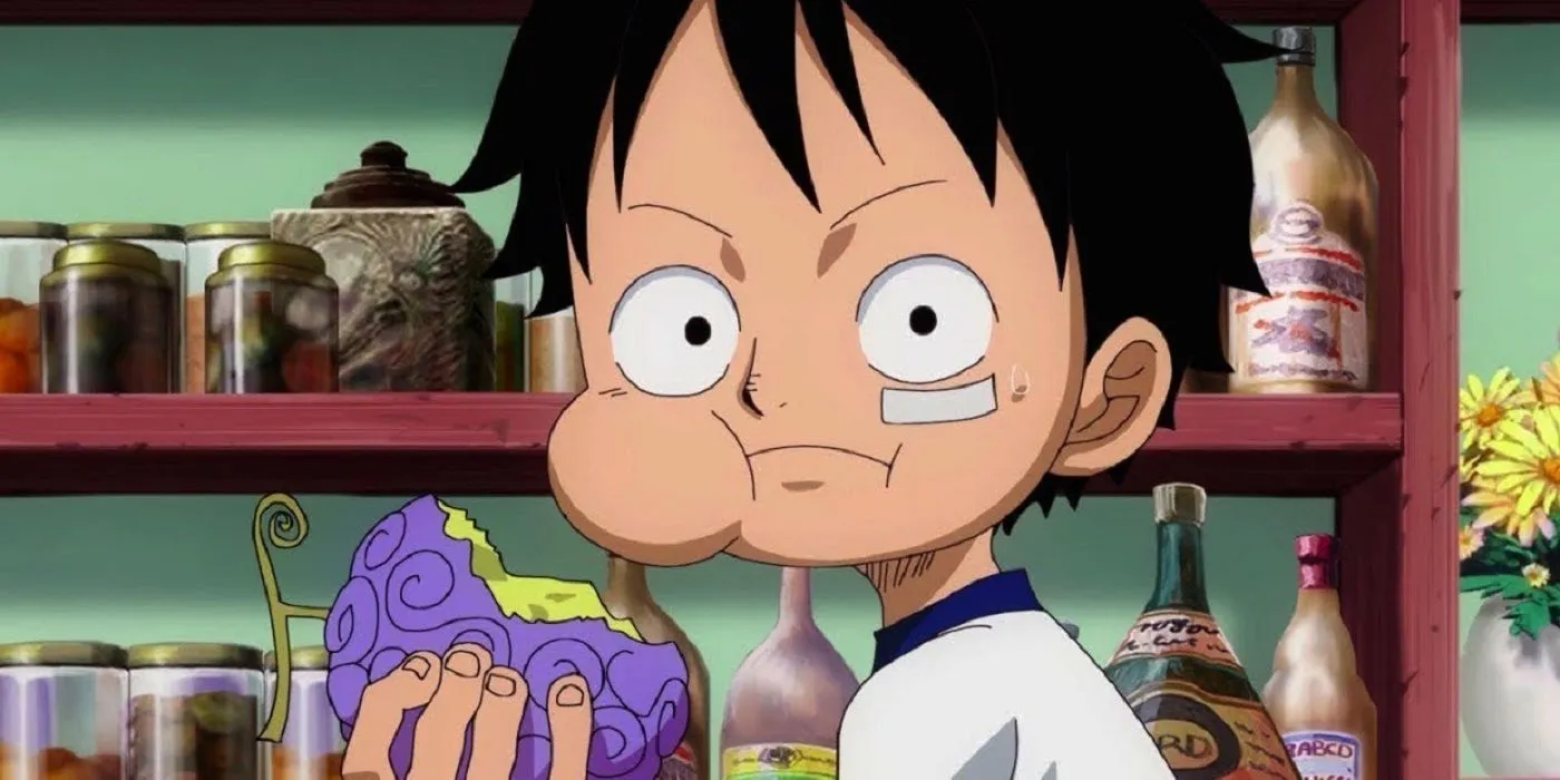 Luffy consumiendo la Gomu Gomu no Mi