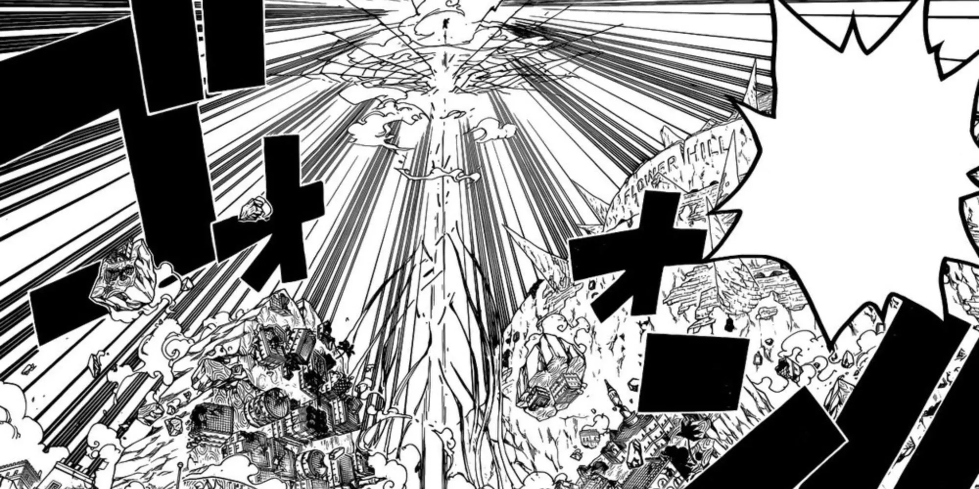 Luffy derrota Doflamingo com uma formidável King Kong Gun.