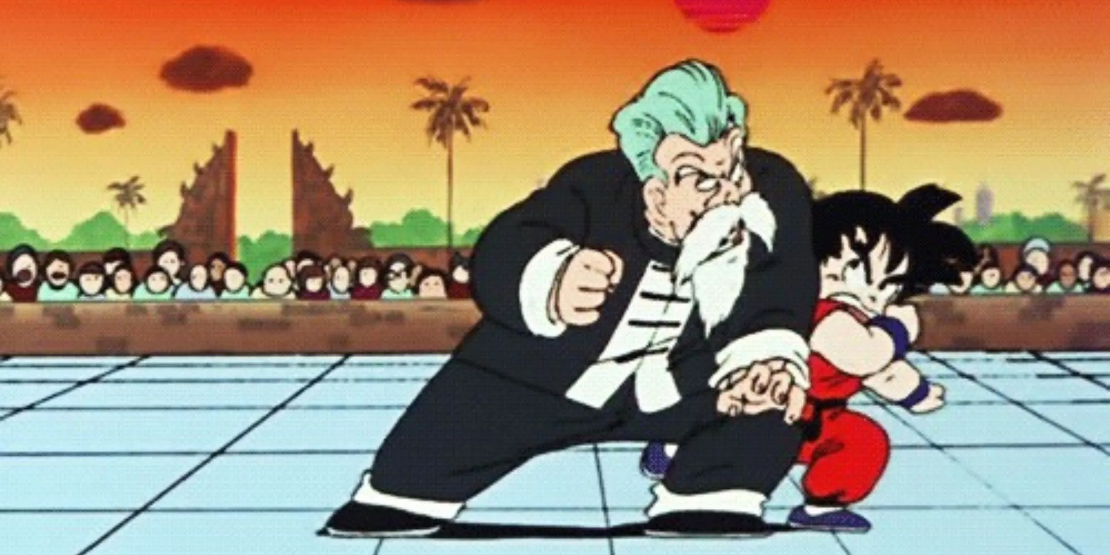 Master Roshi from Dragon Ball fighting Kid Goku-1