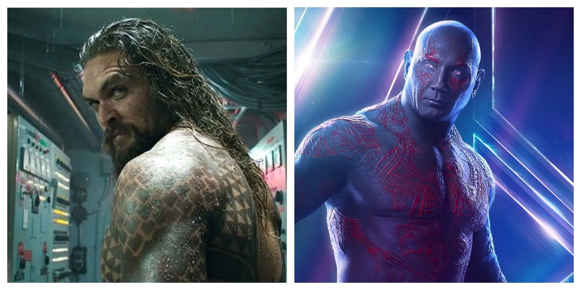 Jason Momoa como Aquaman, Dave Bautista como Drax