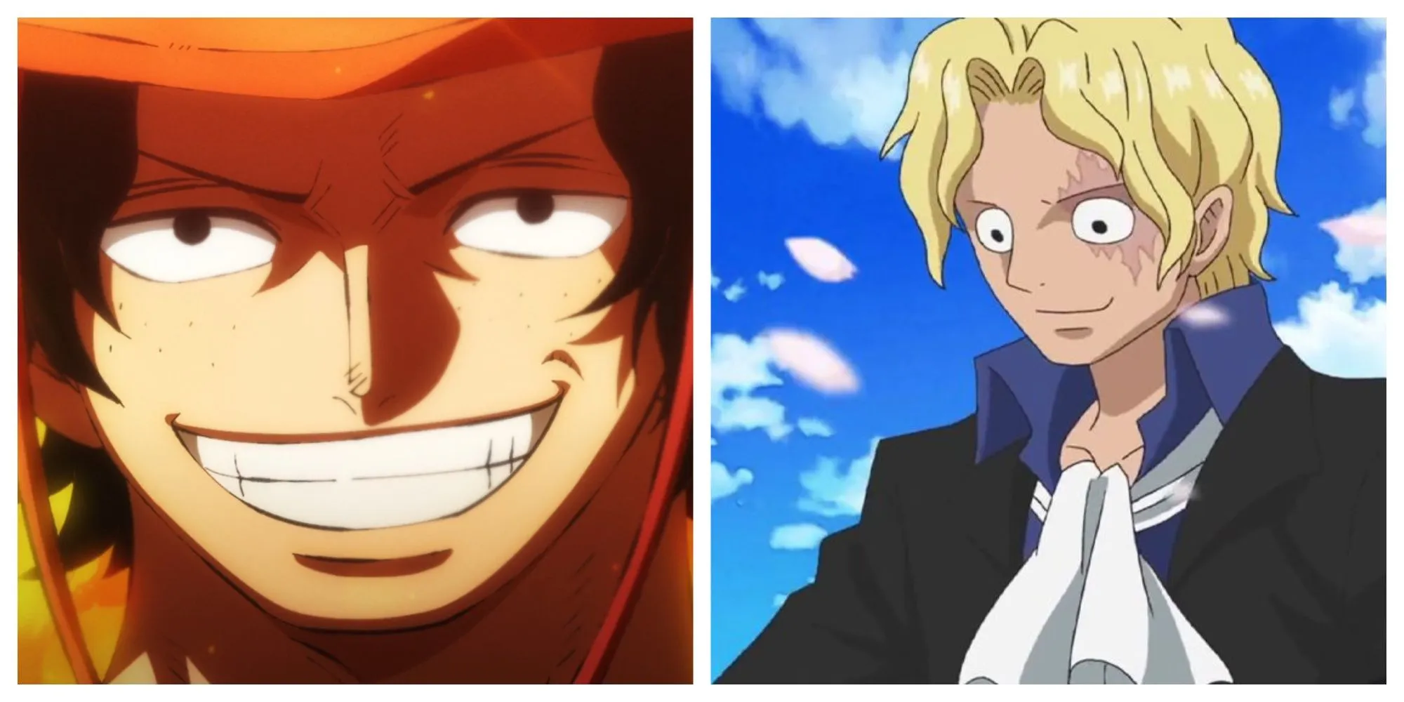 Ace smiling; Sabo grinning