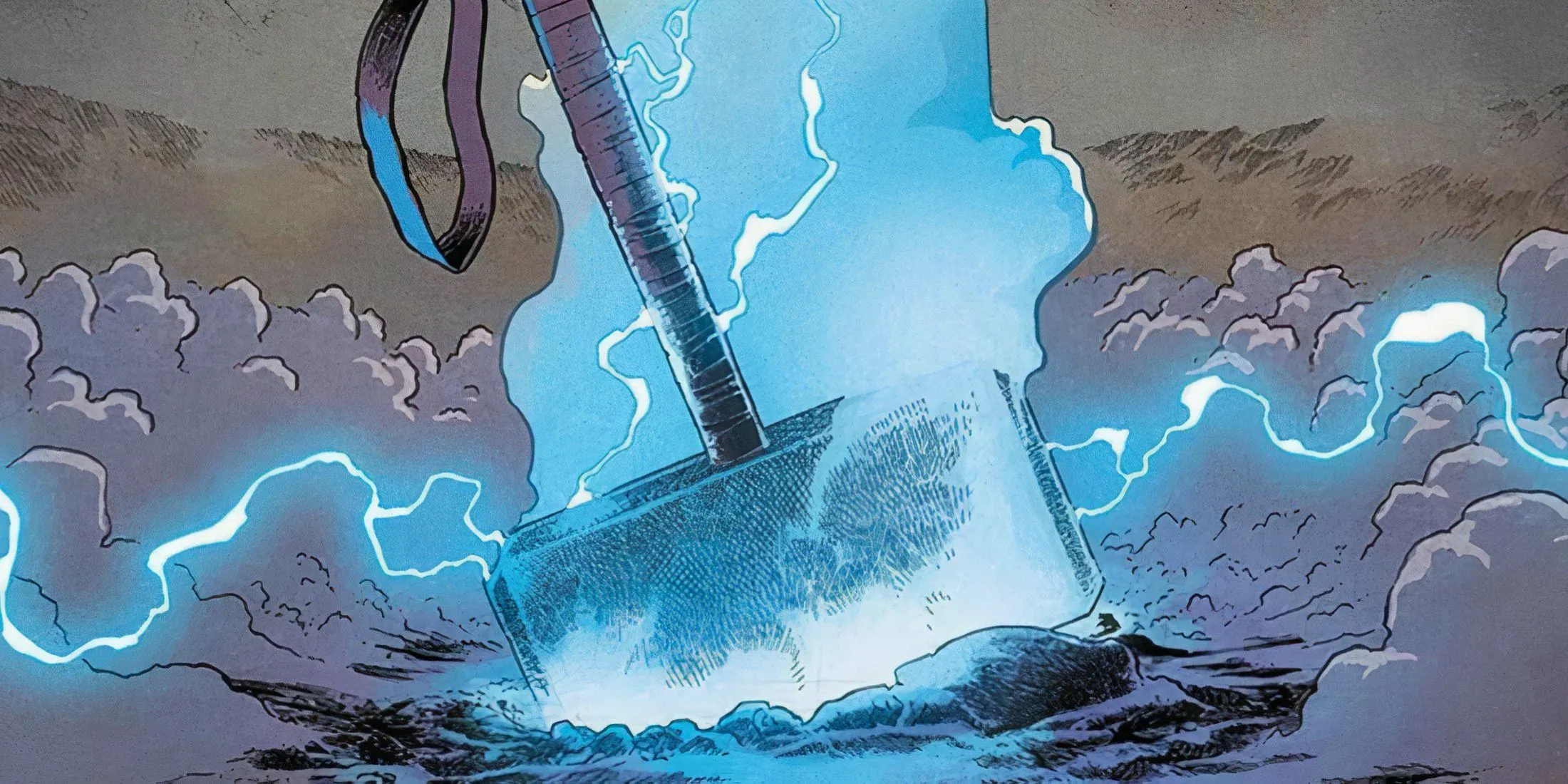 Uma ilustração do Mjolnir da Marvel Comics