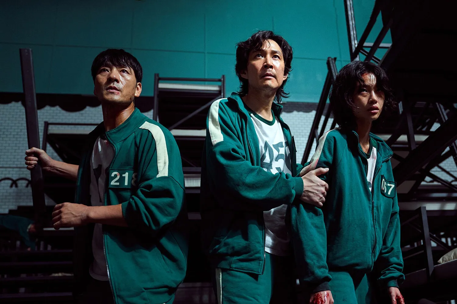 L-R: Cho Sang Woo, Seong Gi Hun, and Kang Sae Byeok from Squid Game