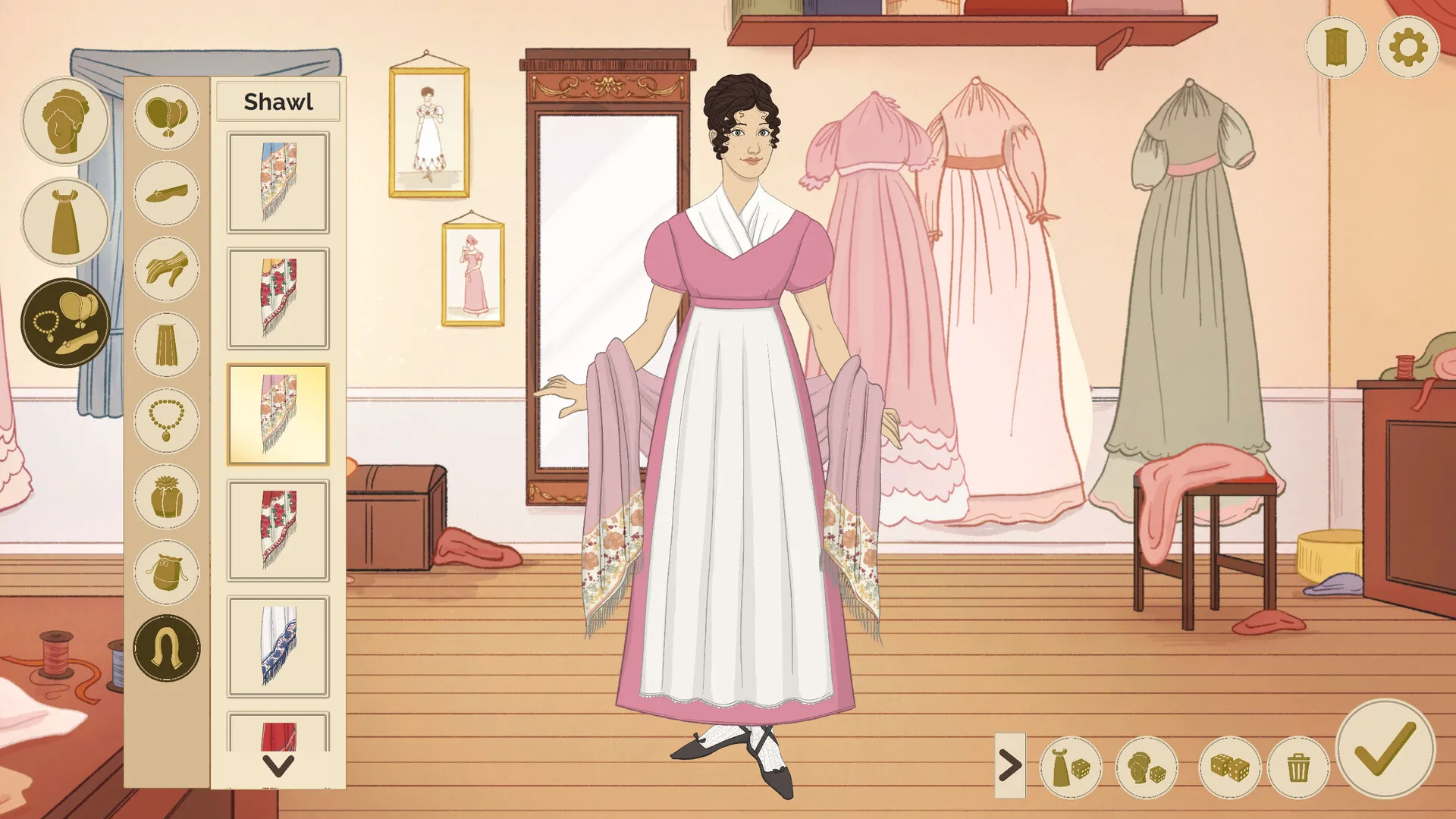 A screenshot from Historical Fashion Dress Up showcasing 1820s attire