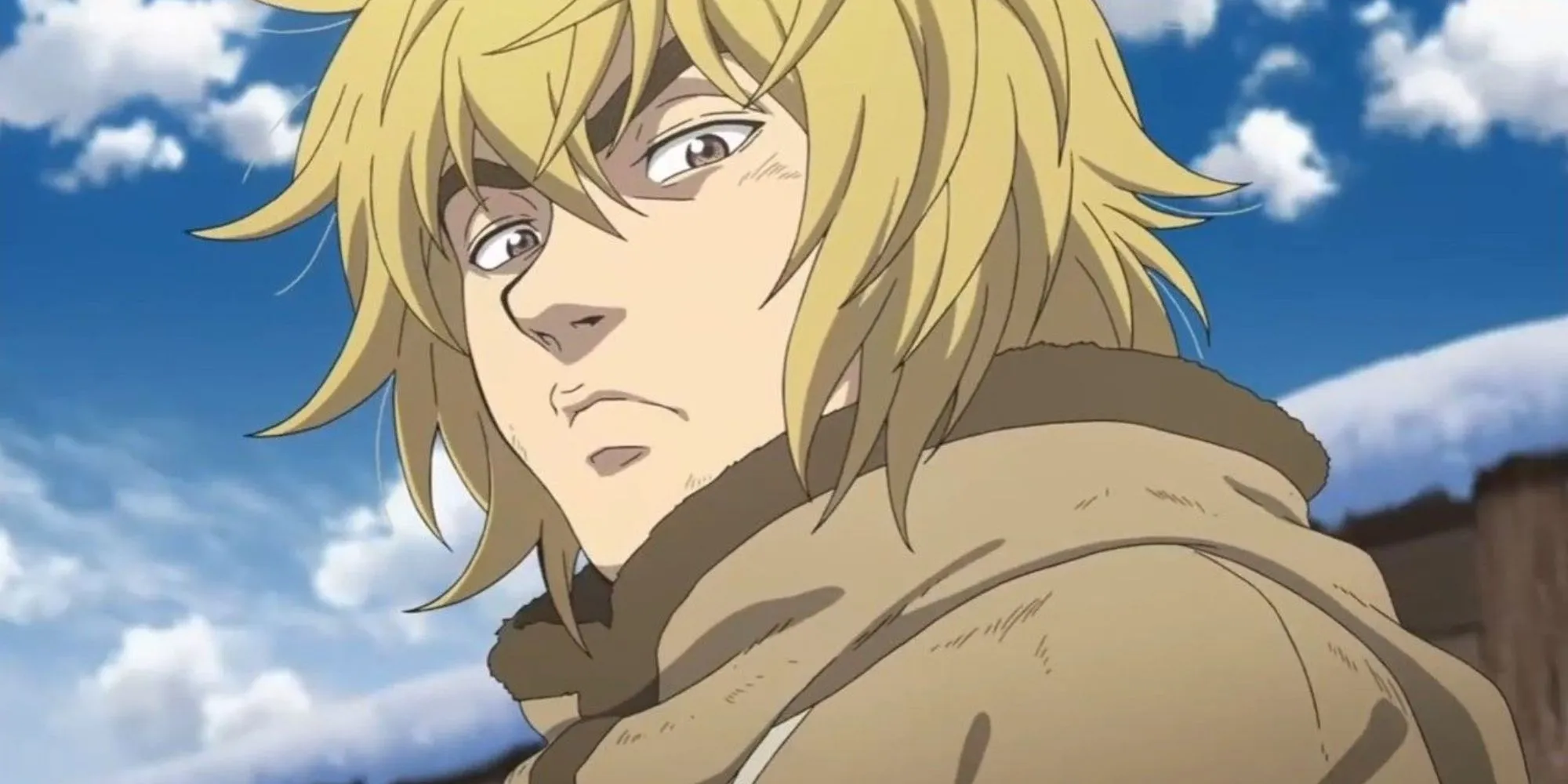 Thorfinn mirando fijamente a la cámara